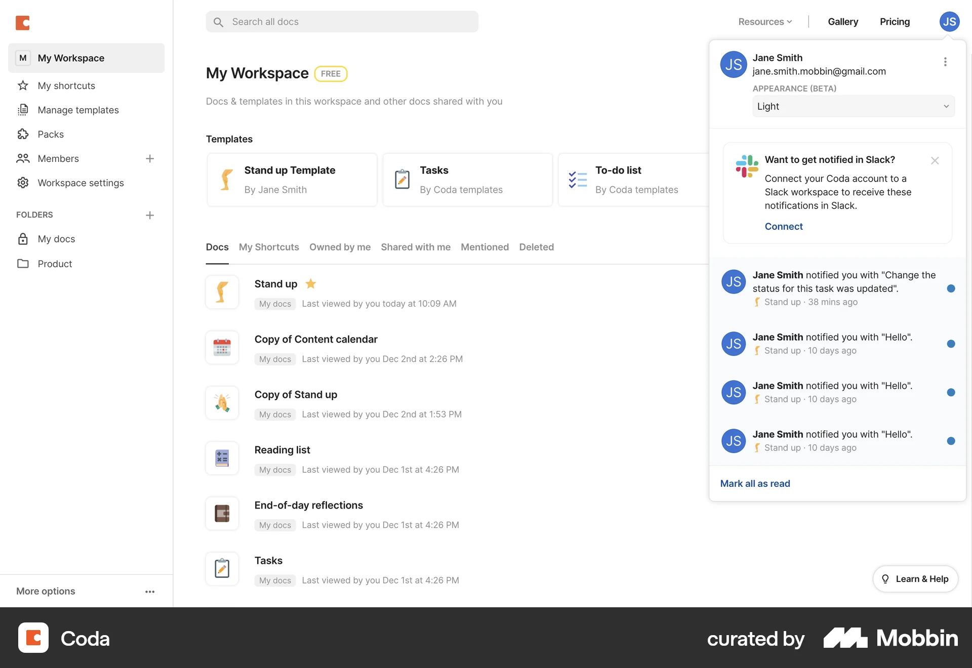 Coda Web screen containing Status Dot UI element