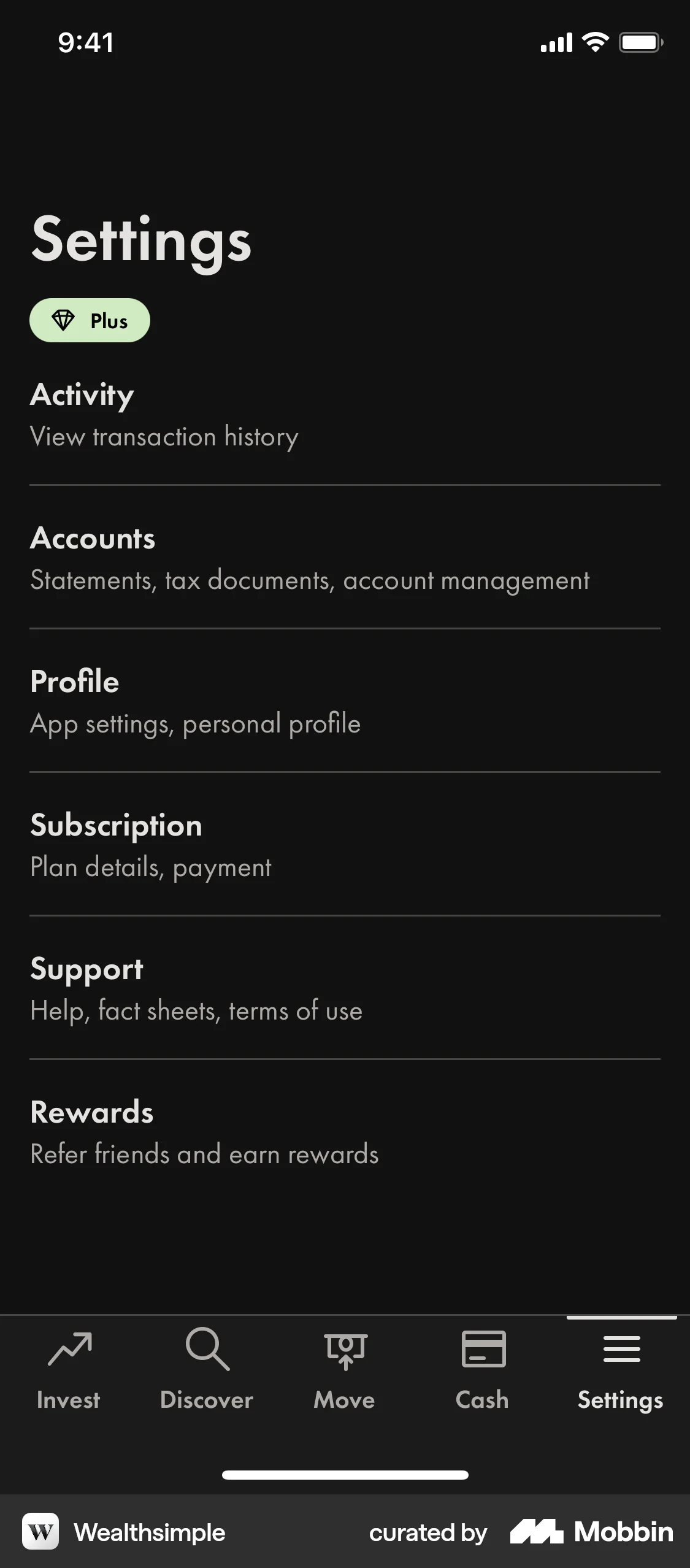 Wealthsimple iOS Dark Mode screen