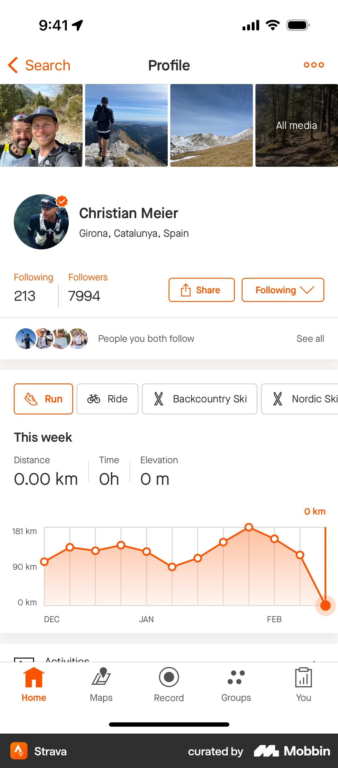 Strava iOS User / Group Profile screen
