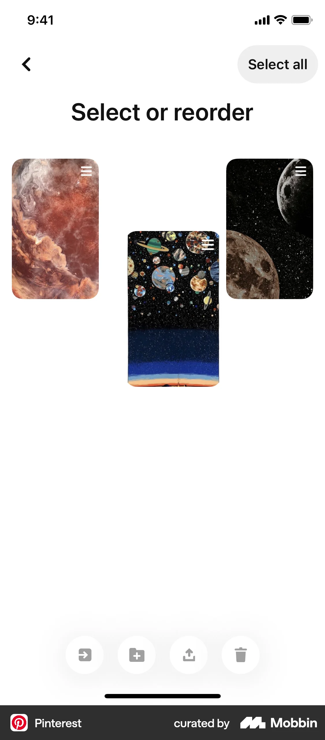 Pinterest iOS Reorder screen