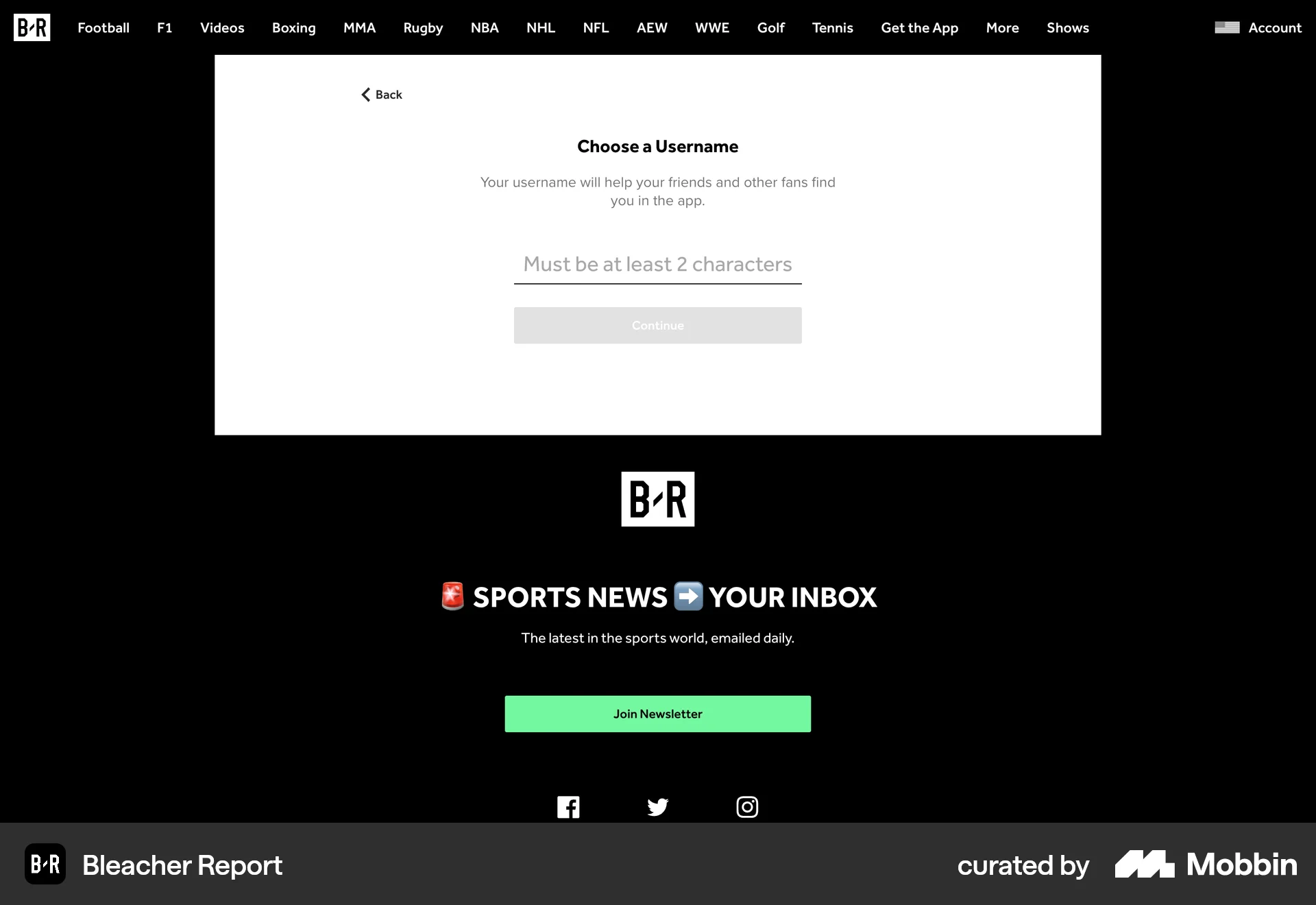 Bleacher Report Web Sports App screen