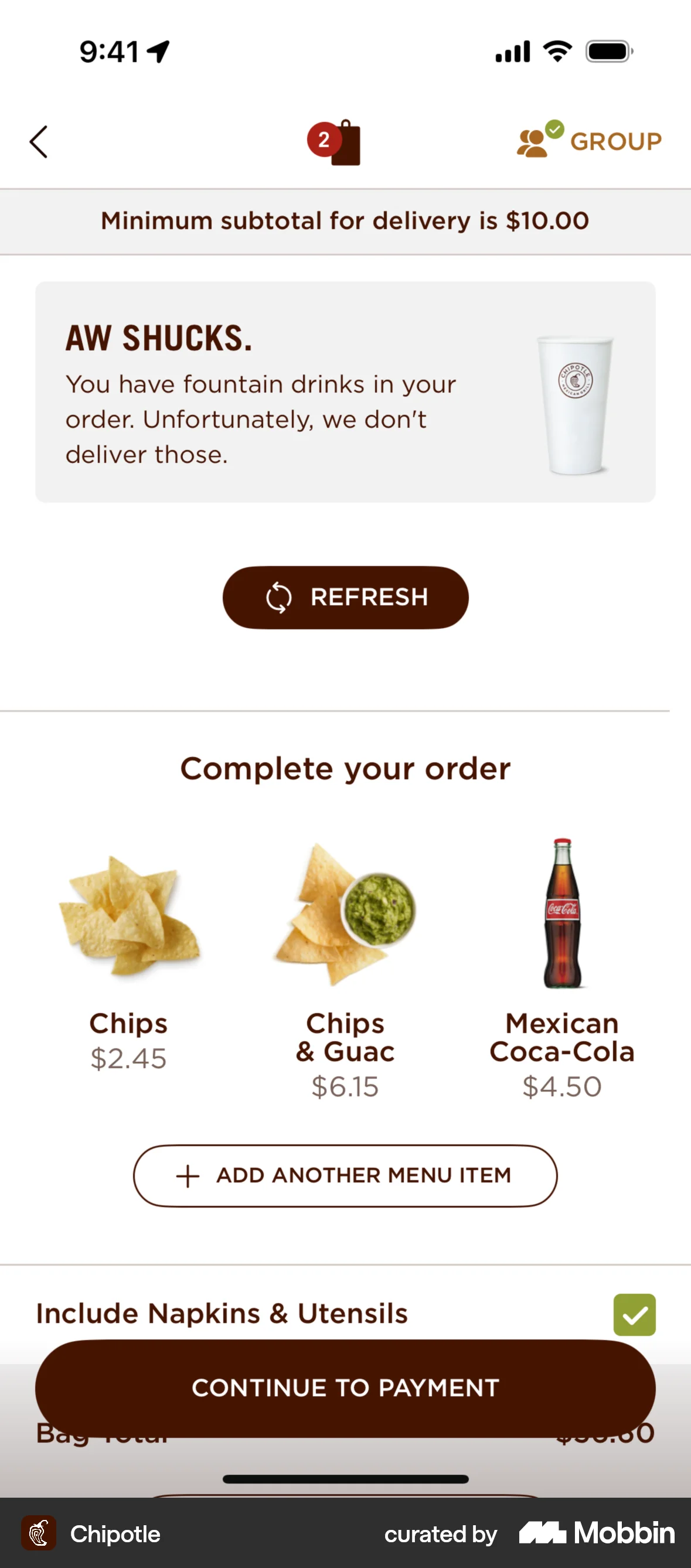 Chipotle iOS Error screen