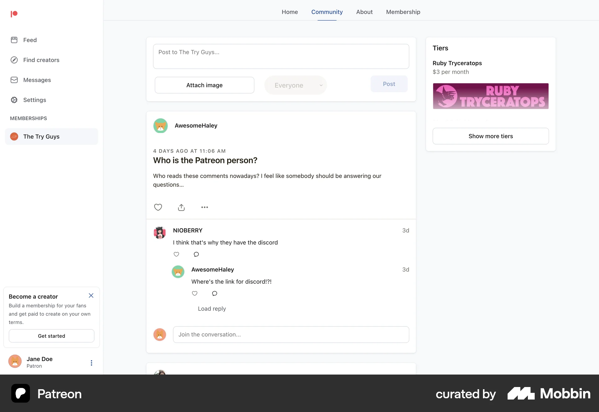 Patreon Web Social Feed screen