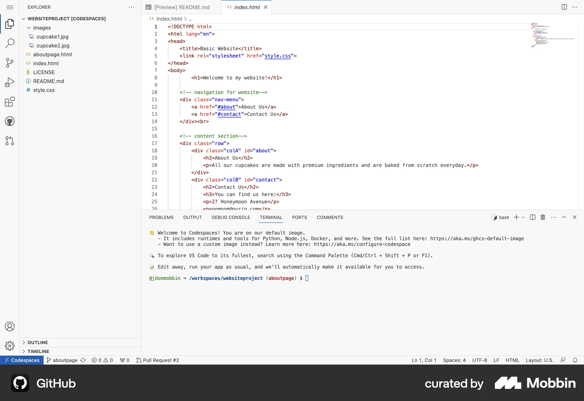 GitHub Web Code Editor screen