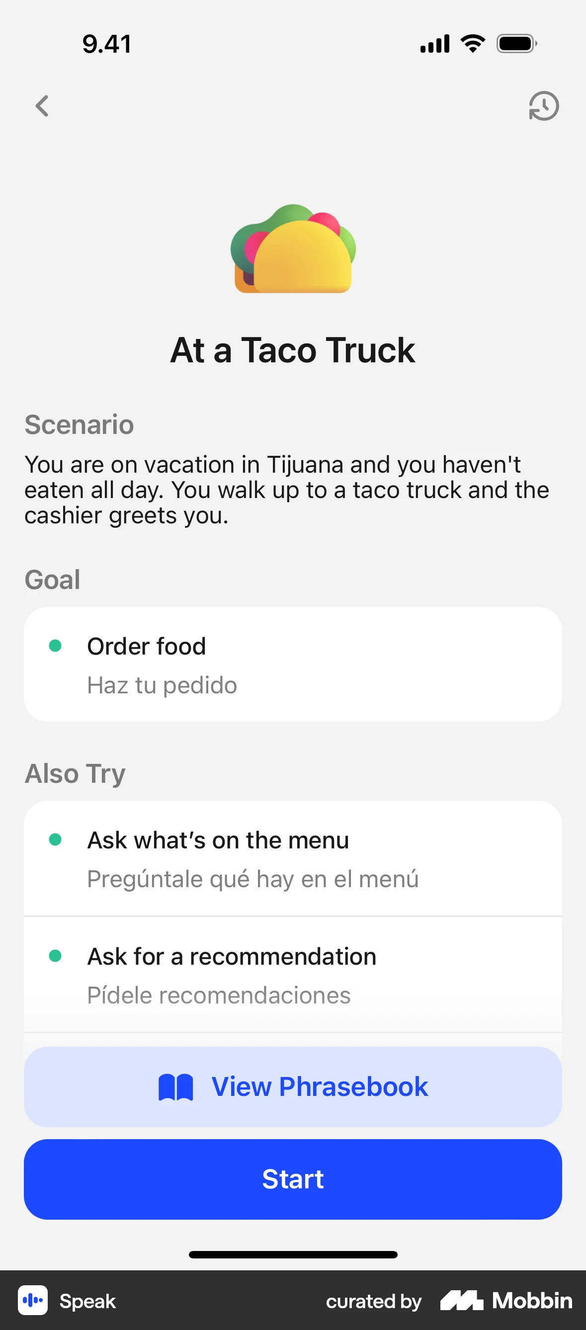 Speak iOS Class & Lesson Detail screen