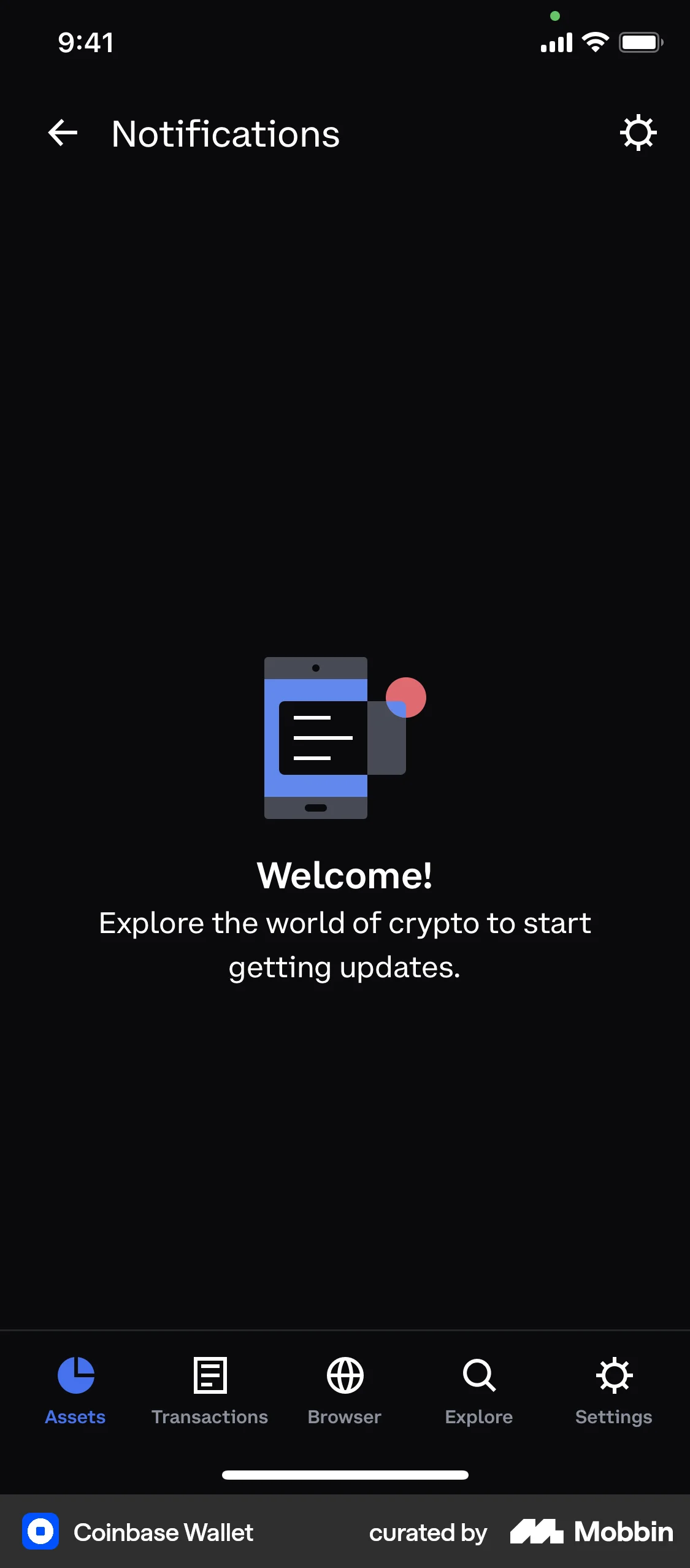 Coinbase Wallet iOS Notifications screen