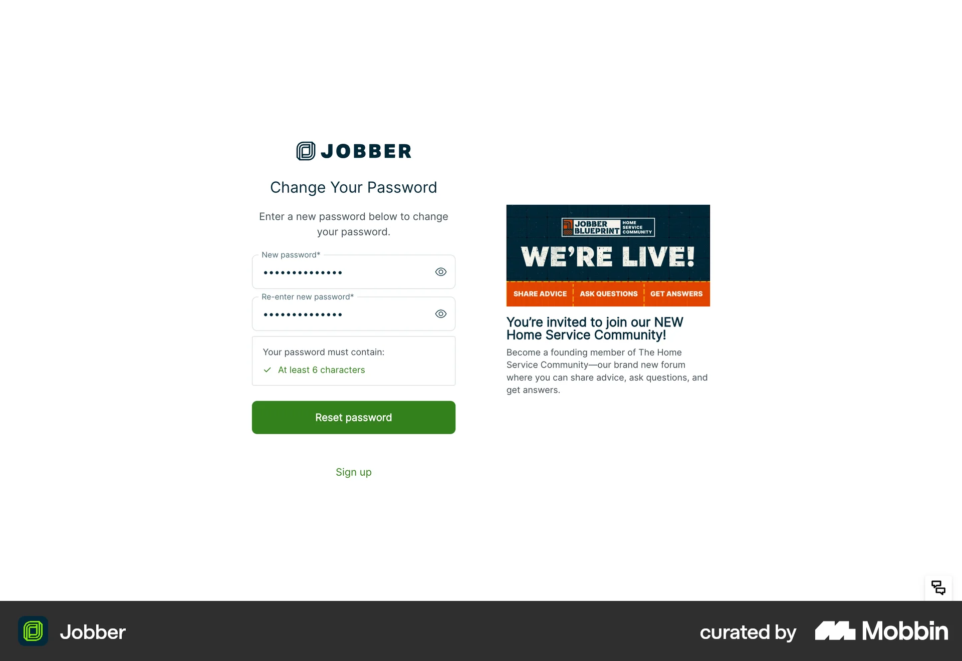 Jobber Web Forgot Password screen