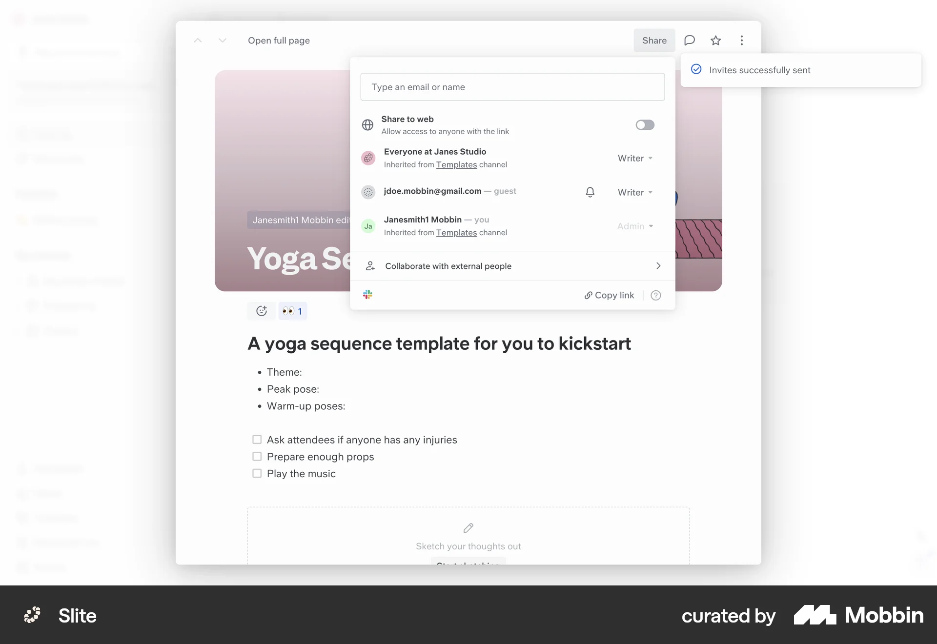 Slite Web Invite Teammates screen