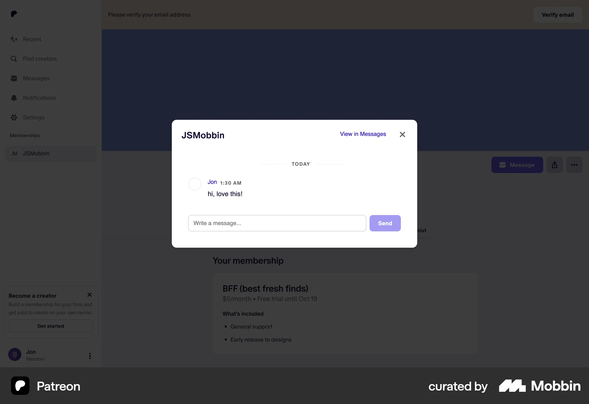 Patreon Web Chat Detail screen