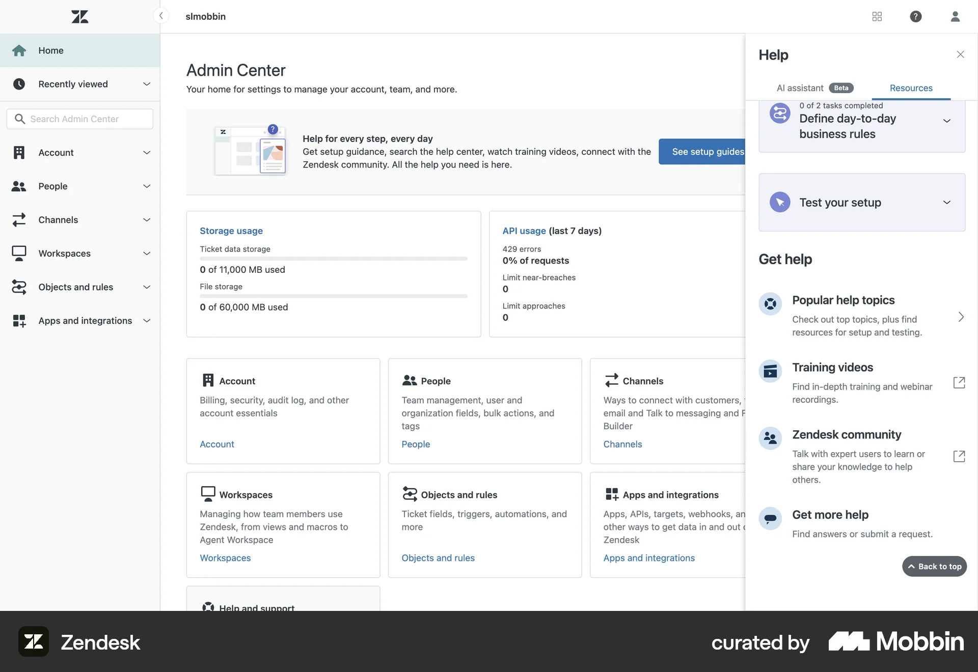 Zendesk Web Admin UI screen
