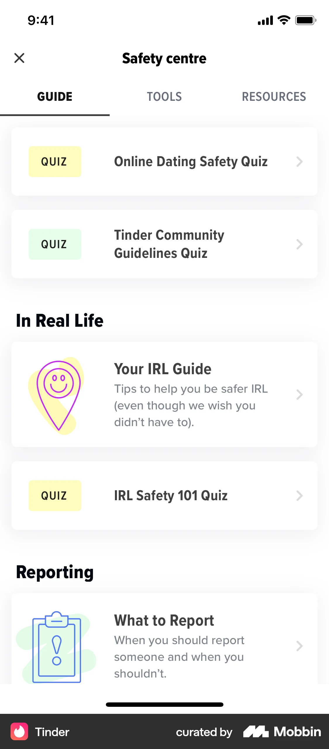 Tinder iOS Other Content screen