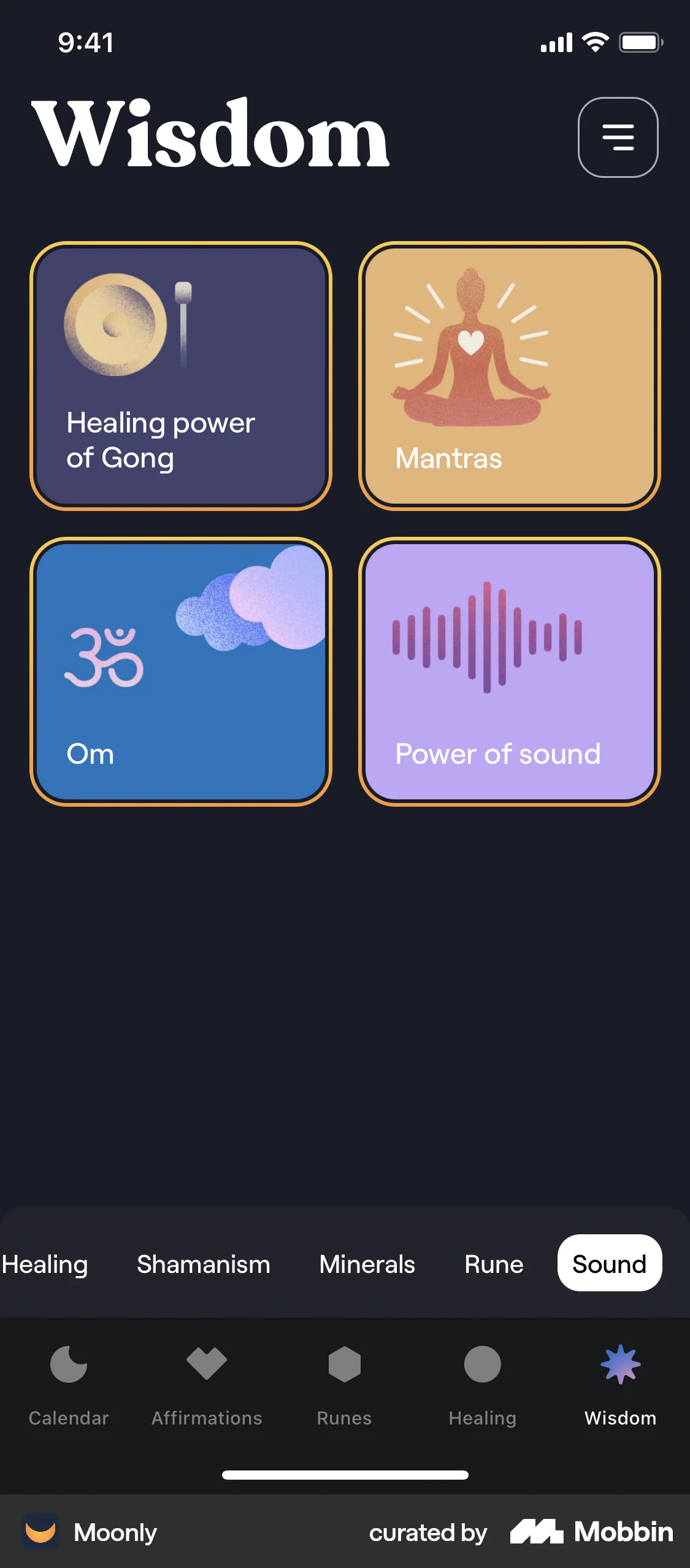 Moonly iOS Playlists screen