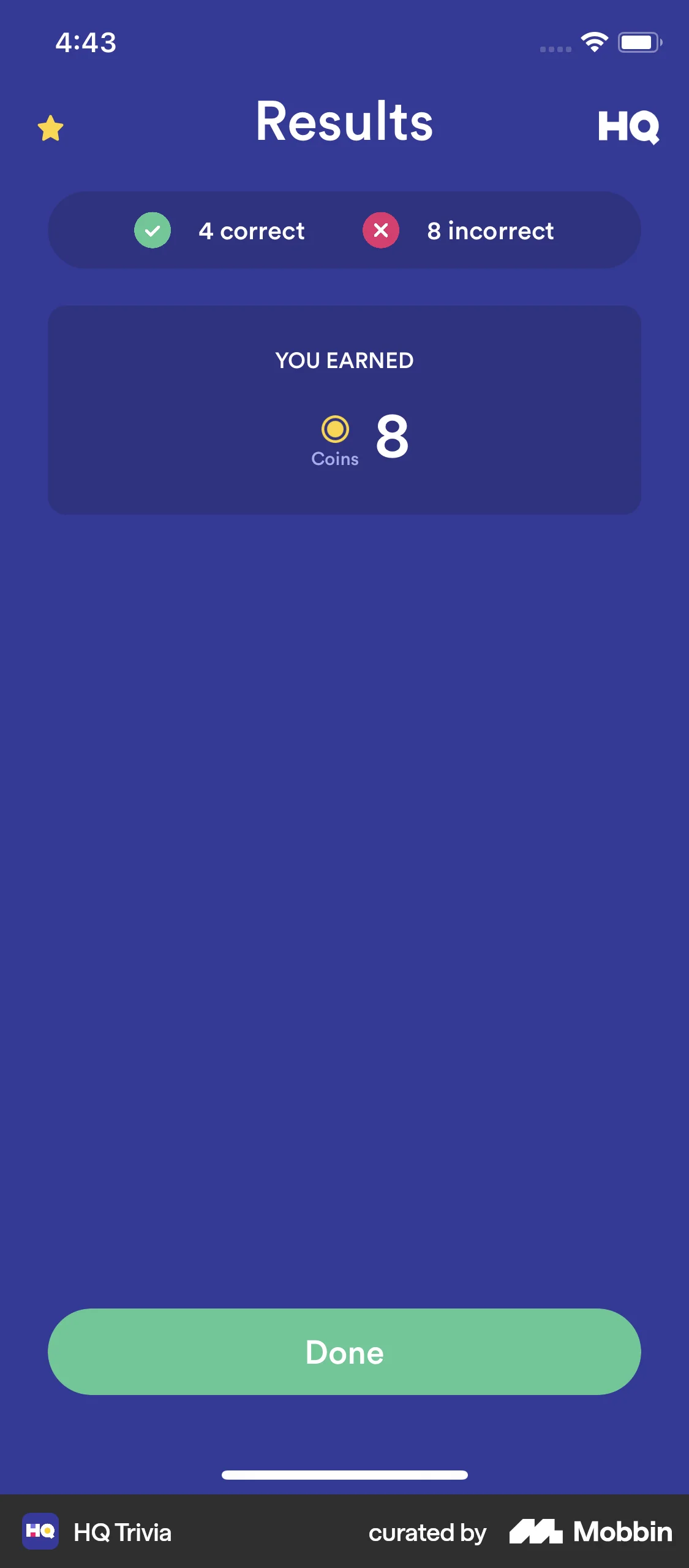 HQ Trivia iOS Achievements & Awards screen