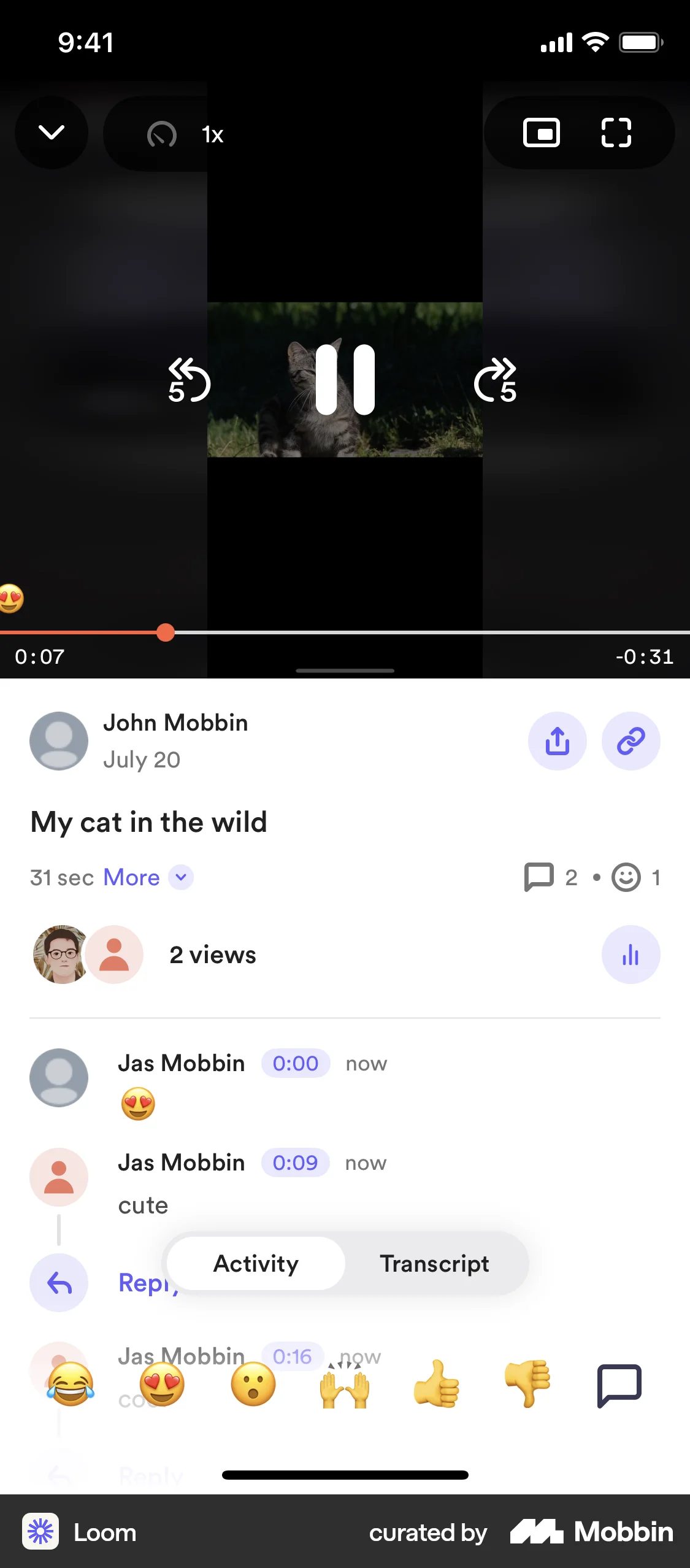 Loom iOS screen containing Segmented Control UI element