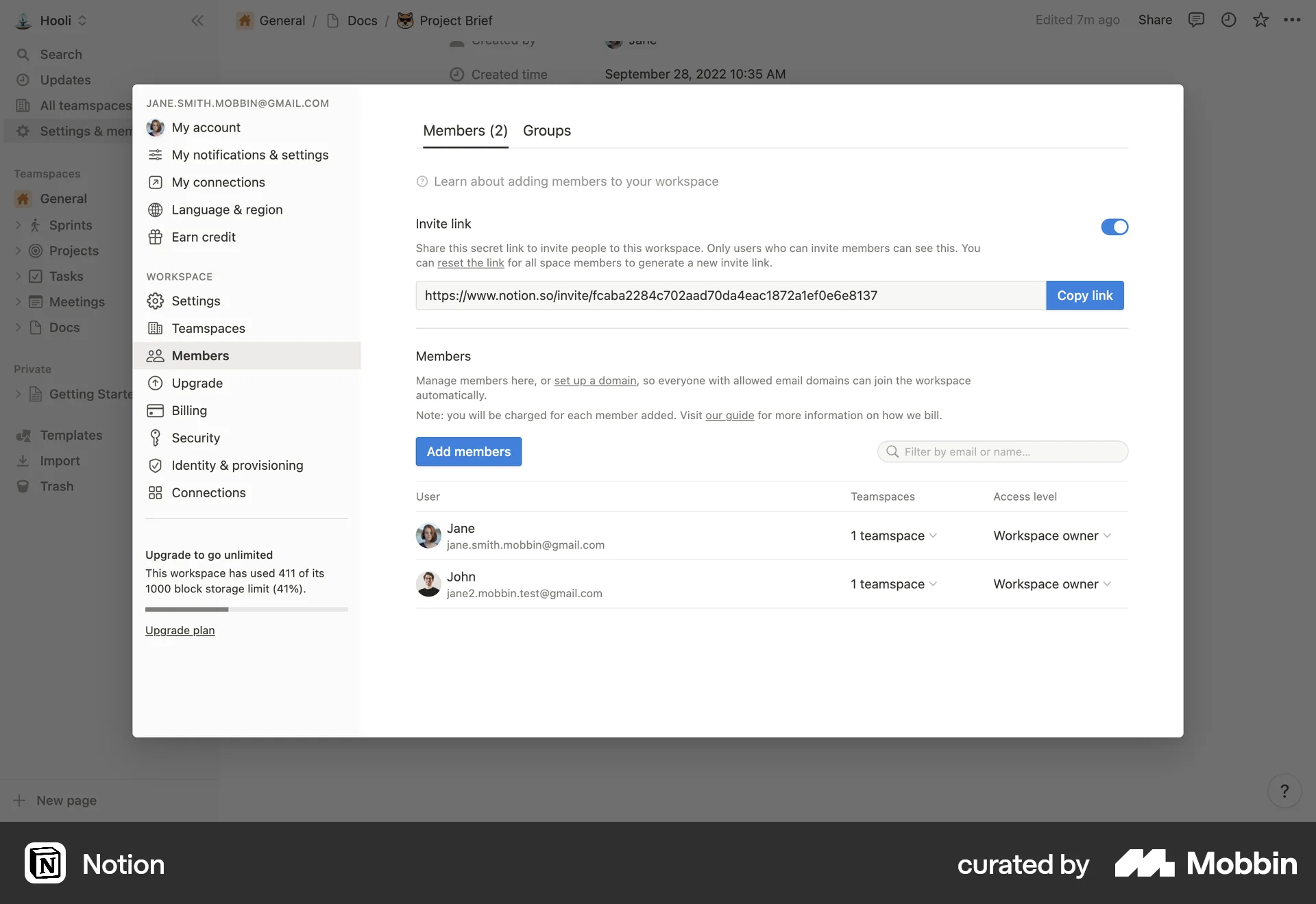Notion Web Invite Teammates screen