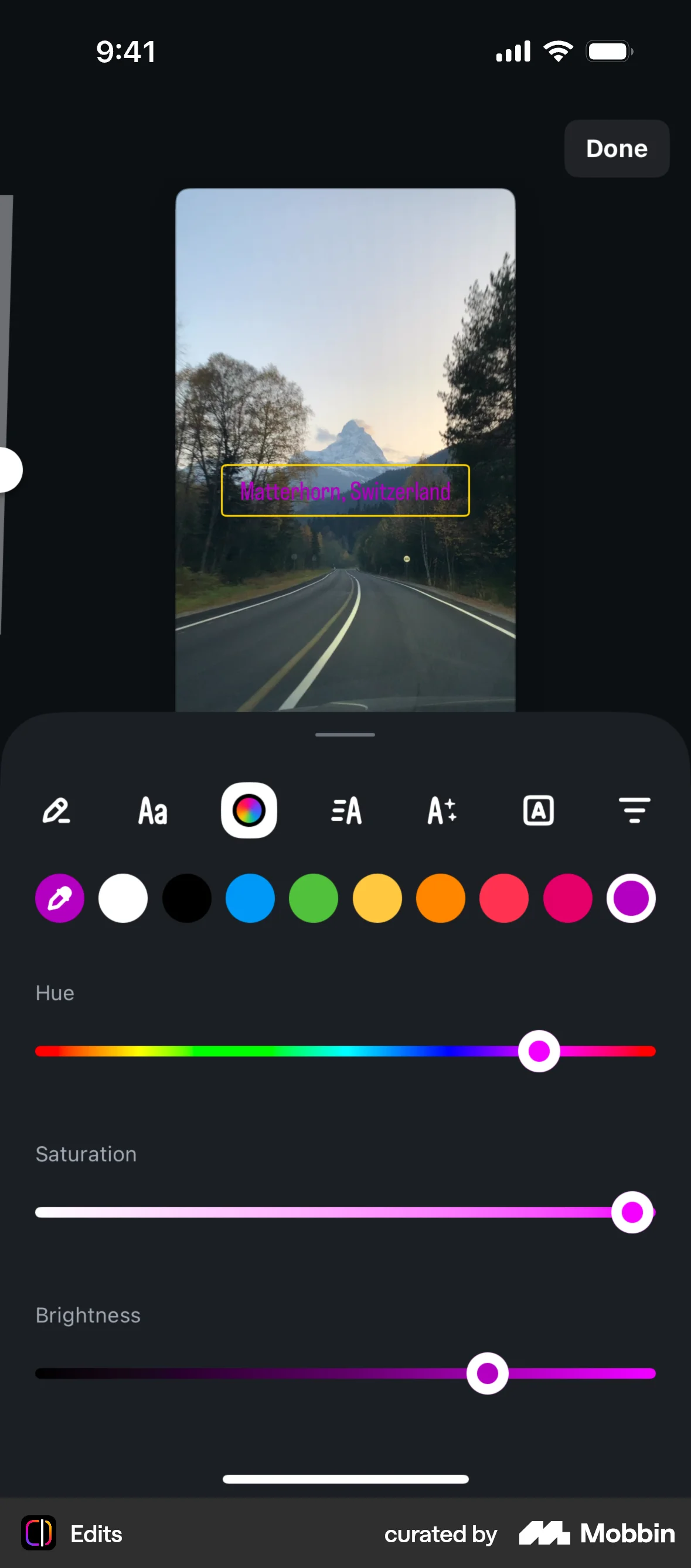 Edits iOS screen containing Color Picker UI element