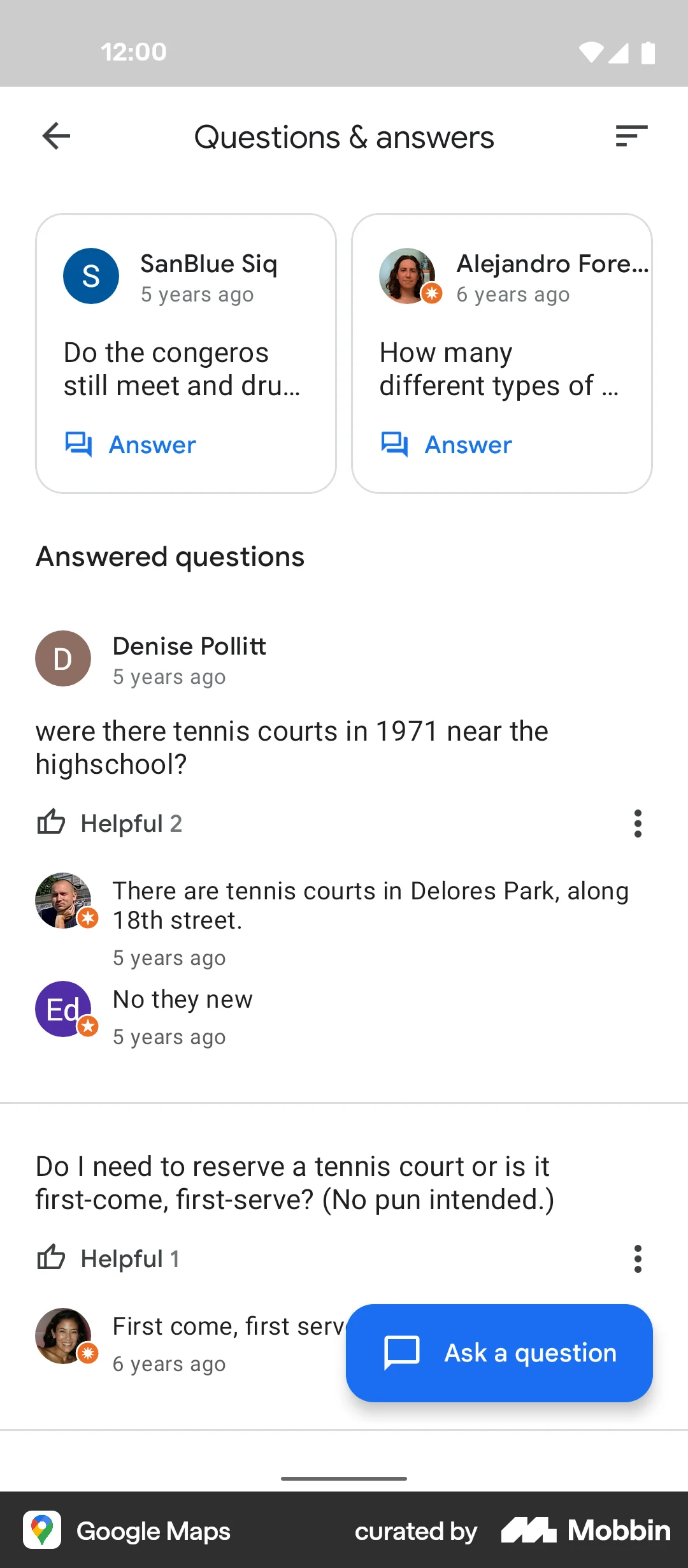 Google Maps Android screen containing Floating Action Button UI element