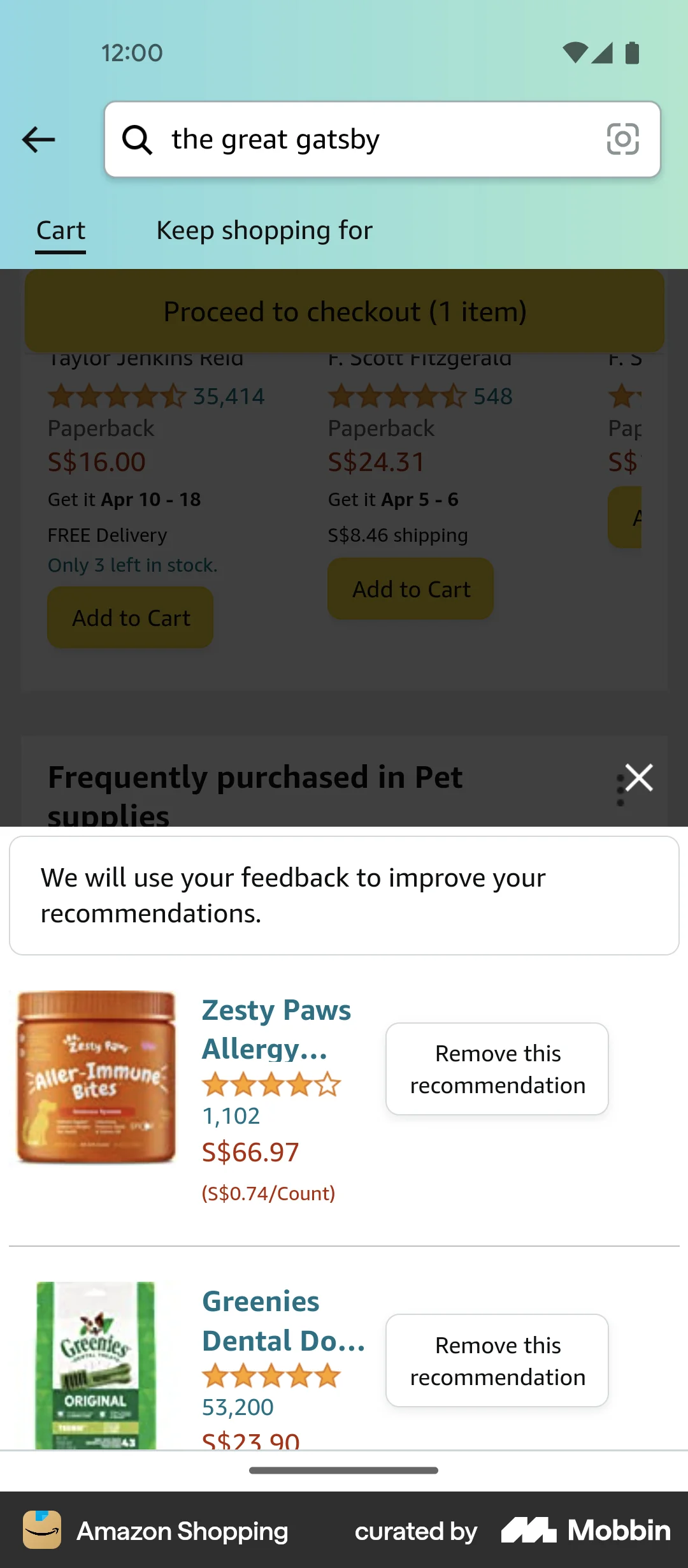 Amazon Shopping Android Feedback screen