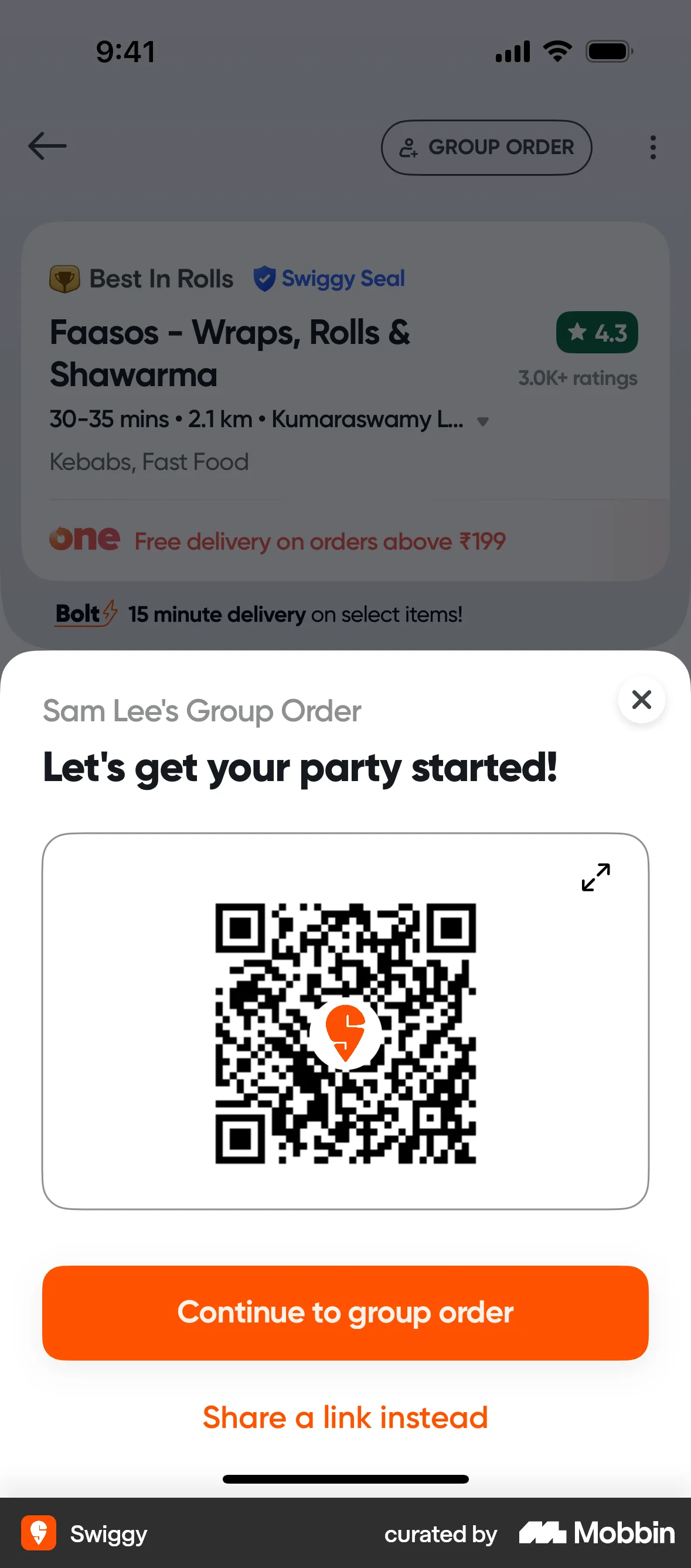 Swiggy iOS Share screen