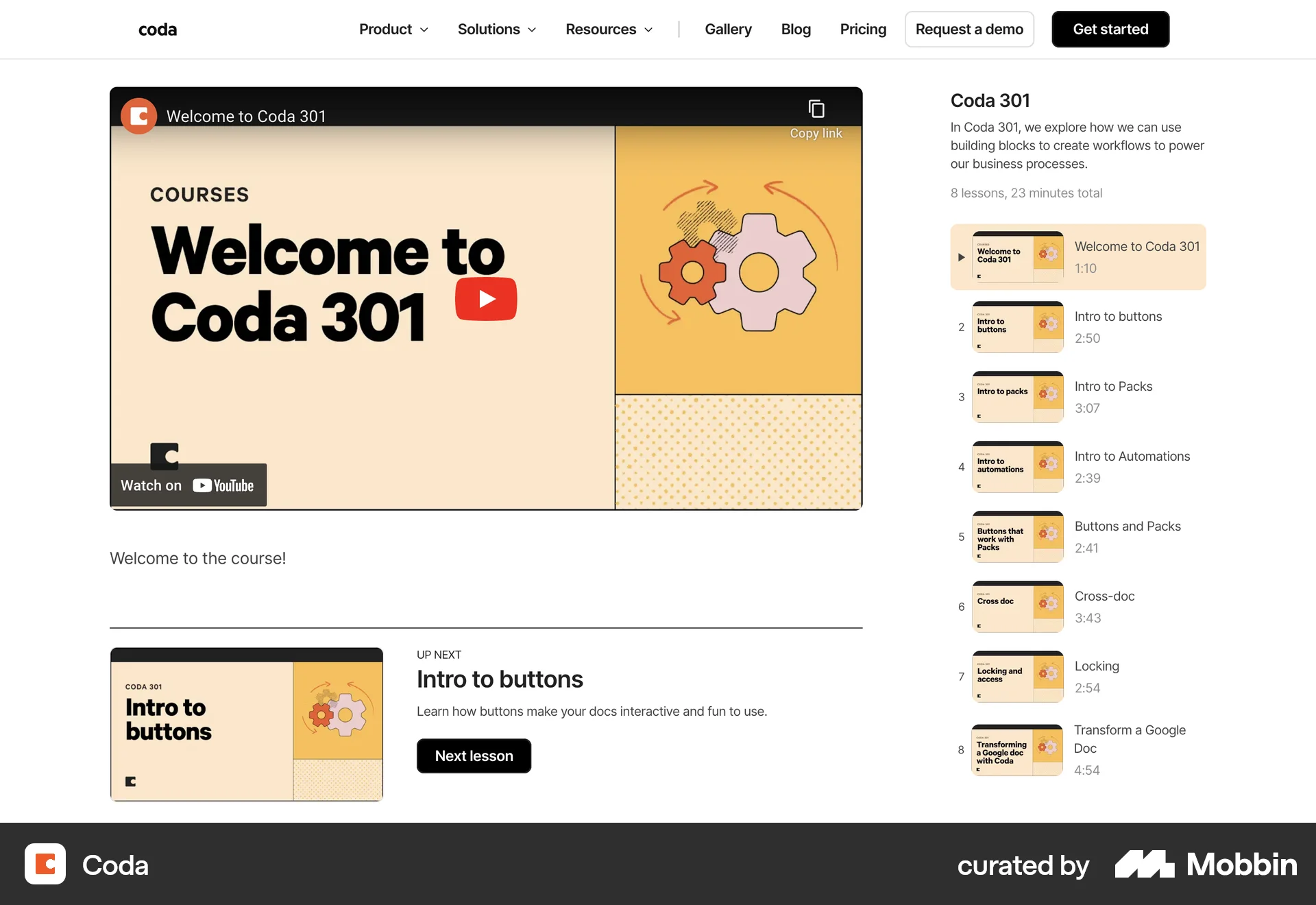 Coda Web Class & Lesson Detail screen