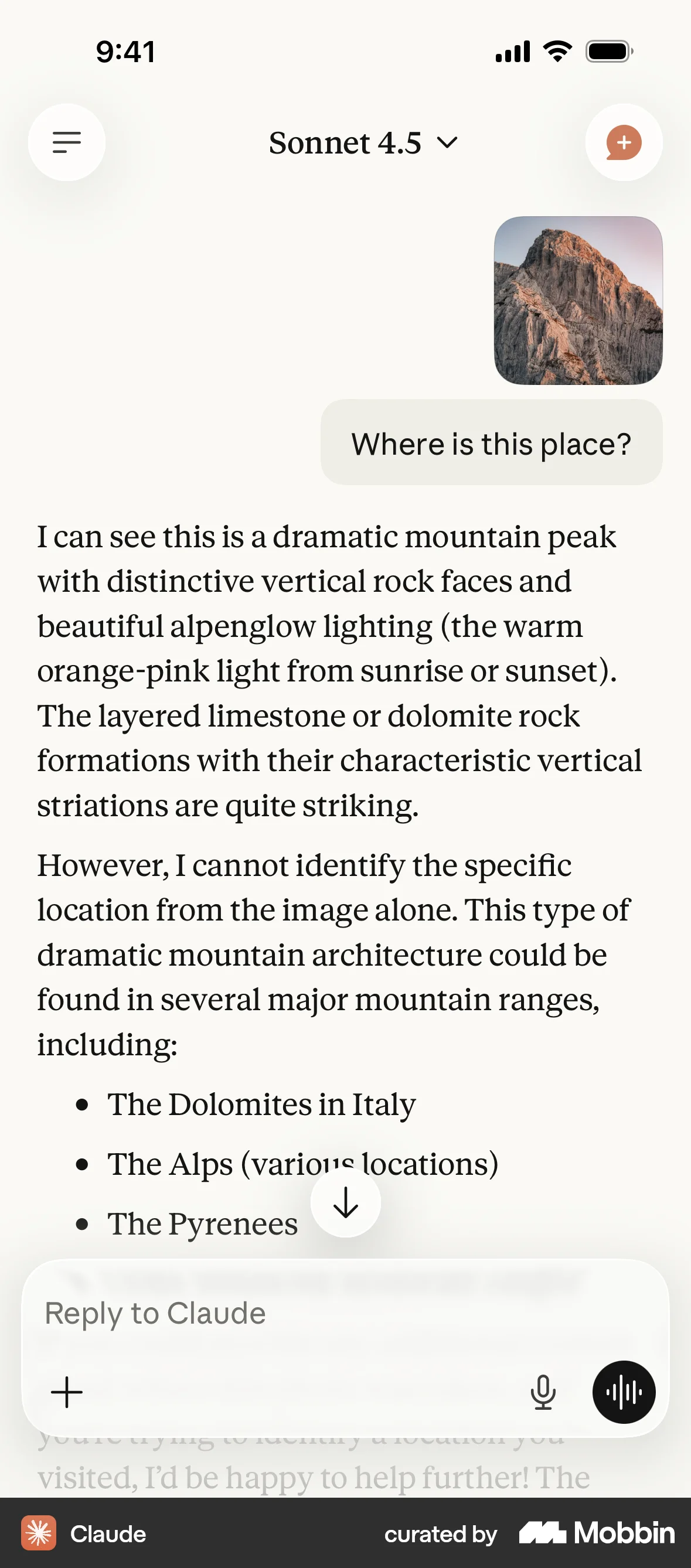 Claude iOS Chat Bot screen