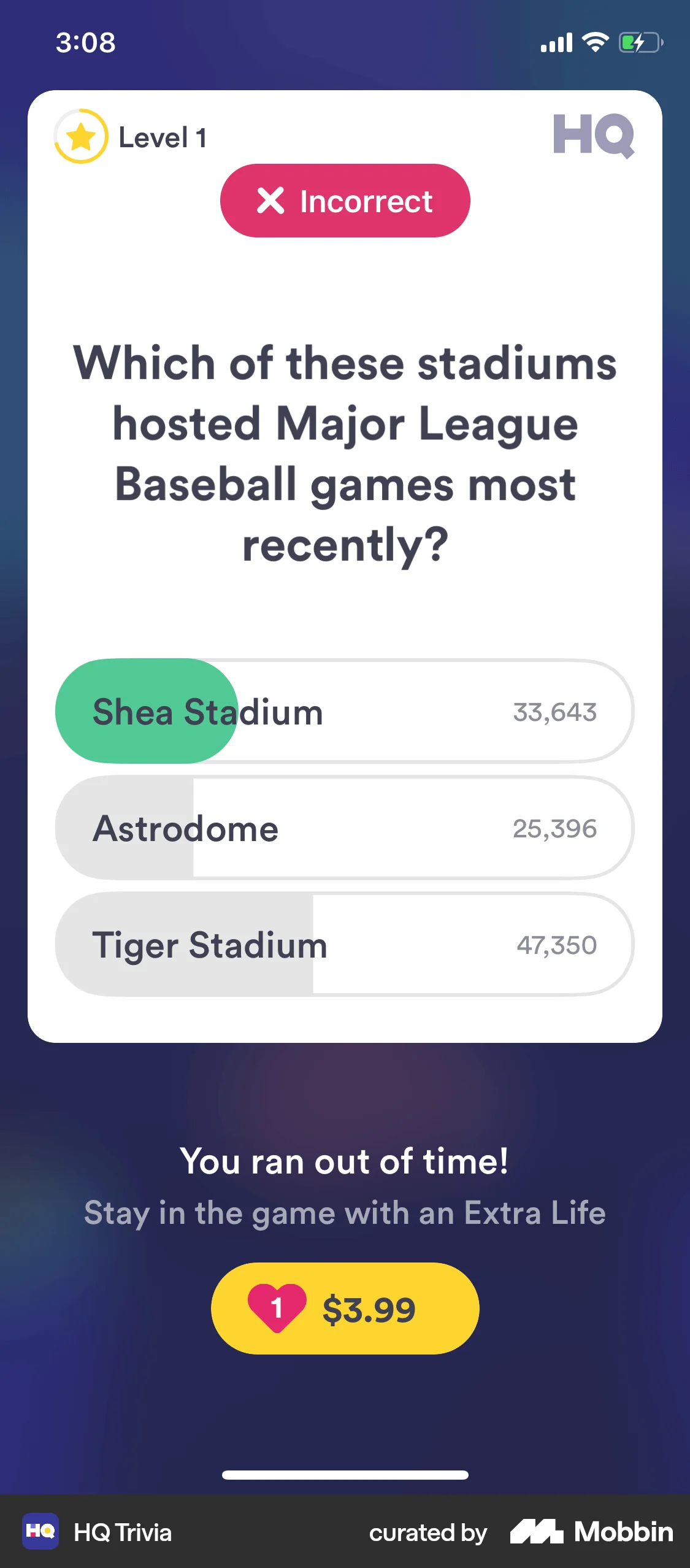 HQ Trivia iOS Game UI screen