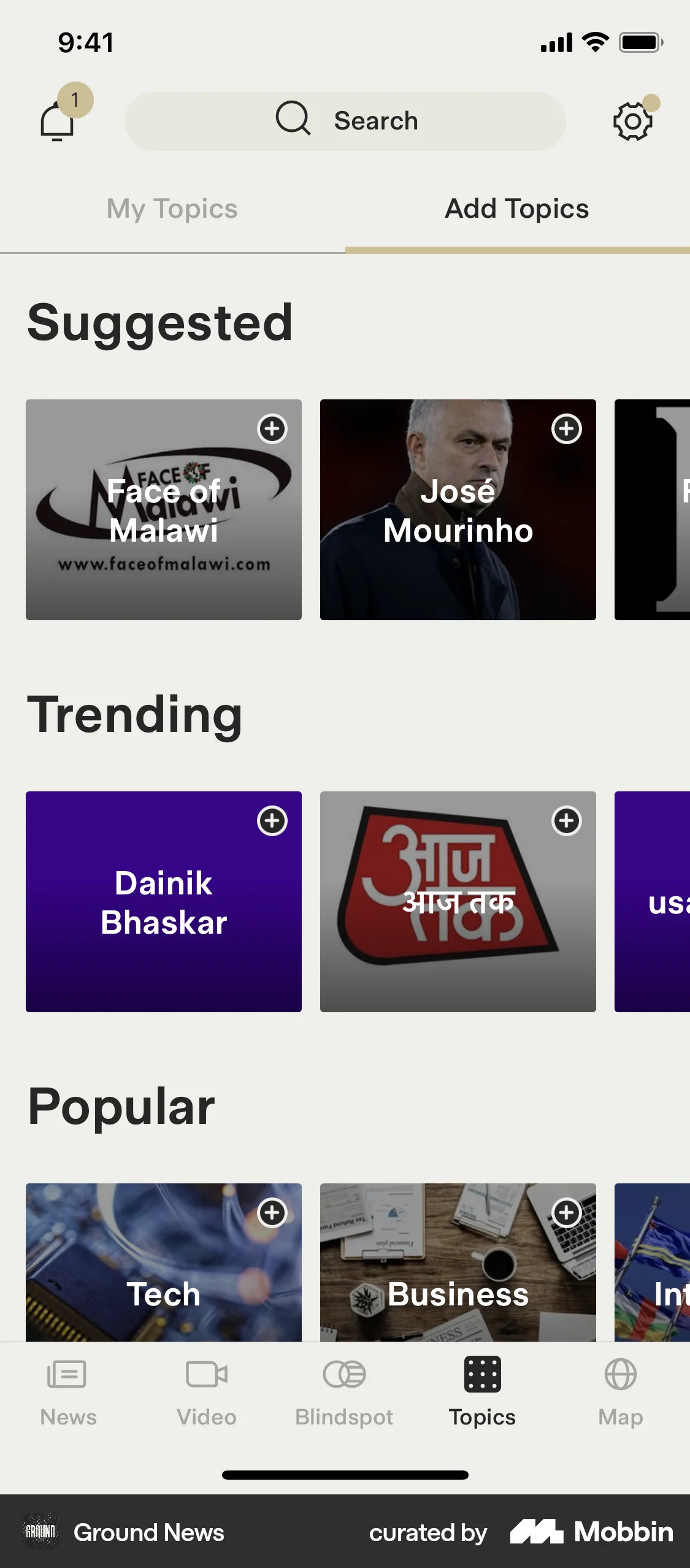 Ground News iOS Bookmarks & Collections screen