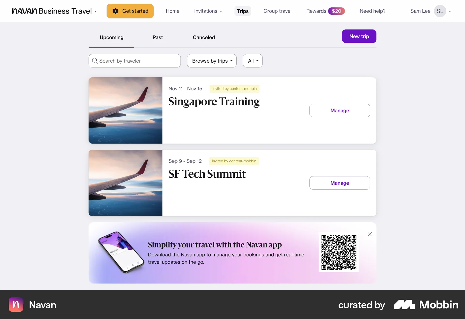 Navan Web Order History screen