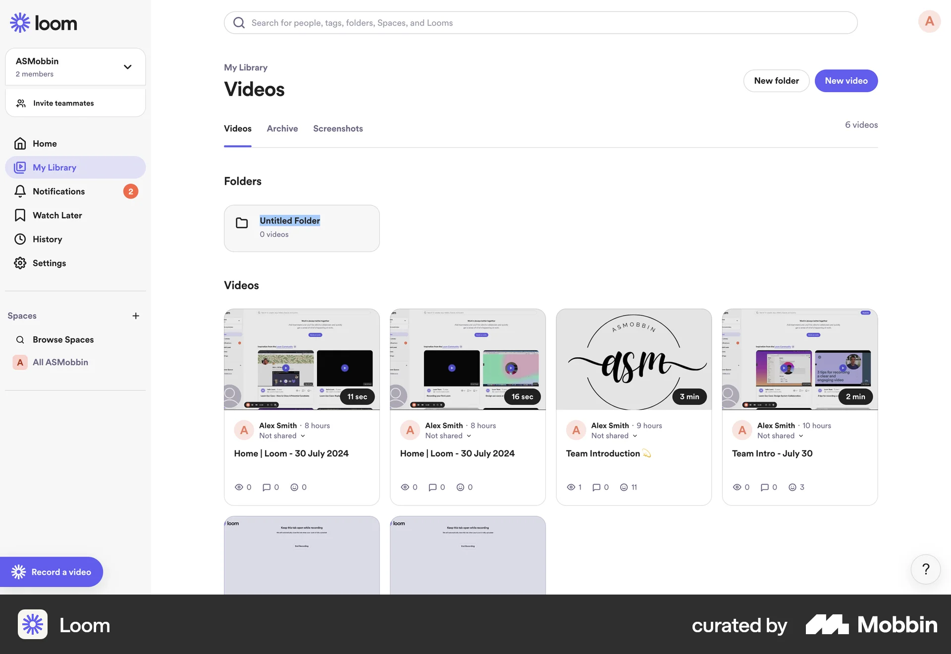 Loom Web screen containing Editable Text UI element
