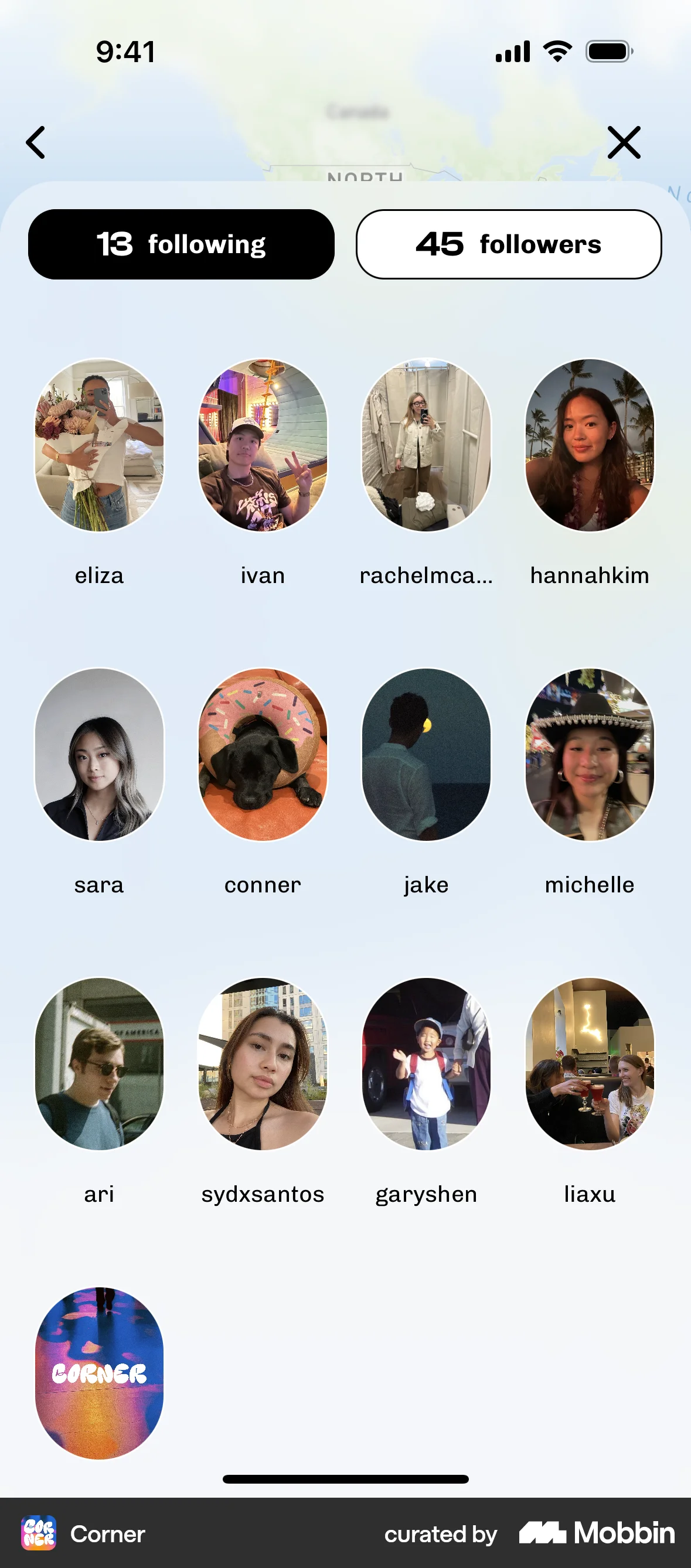Corner iOS Followers & Following screen
