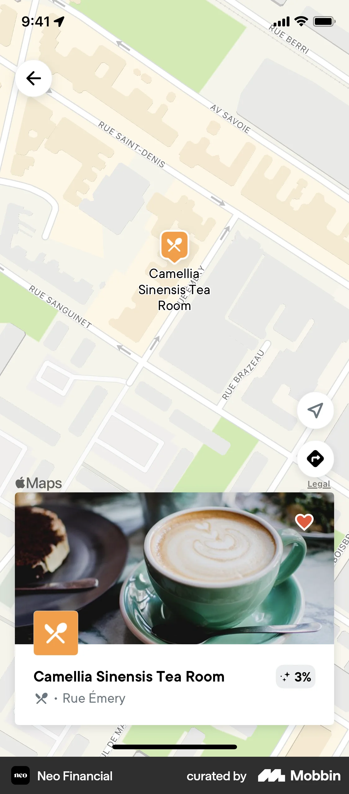 Neo Financial iOS Map screen