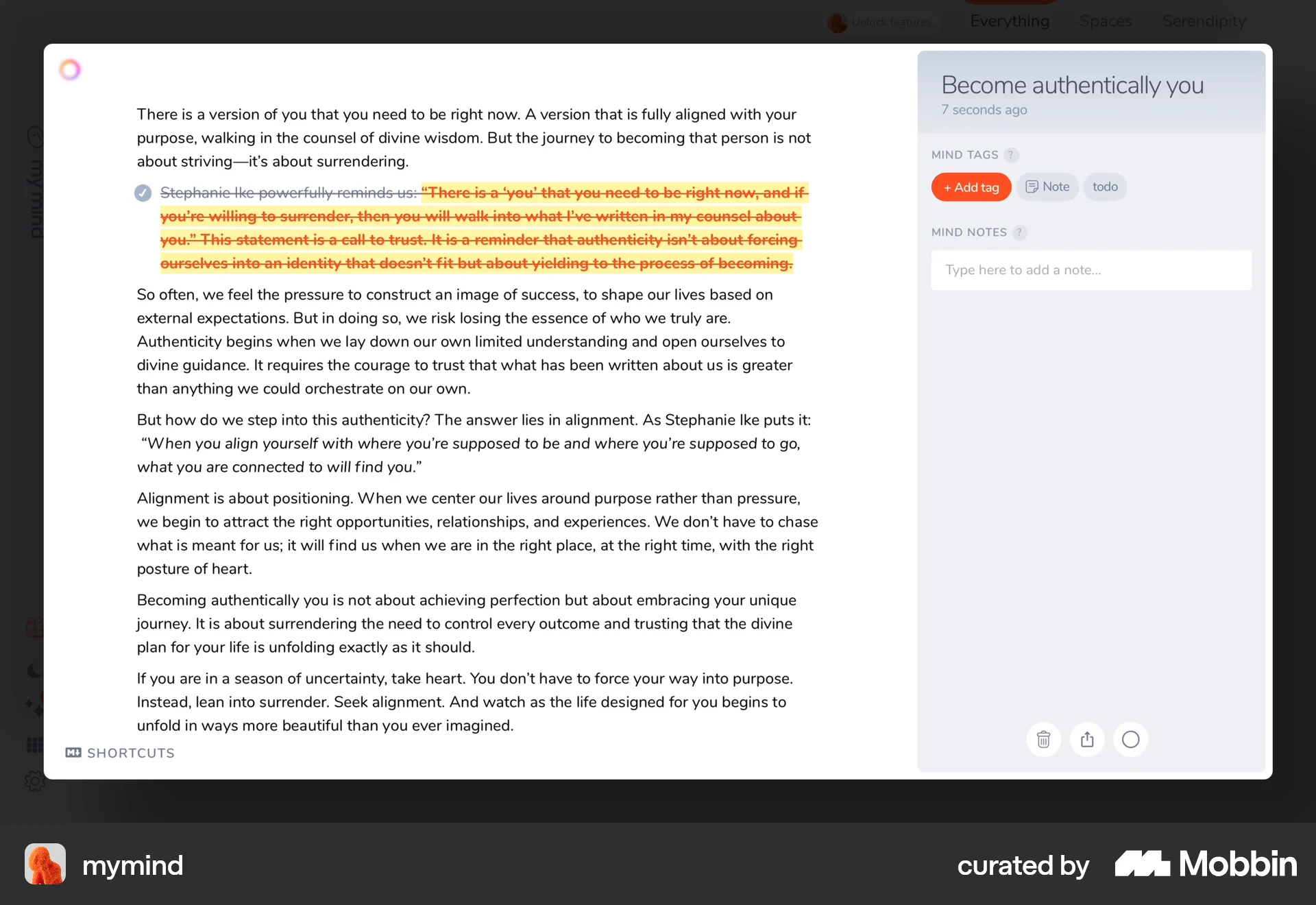 mymind Web Note Detail screen