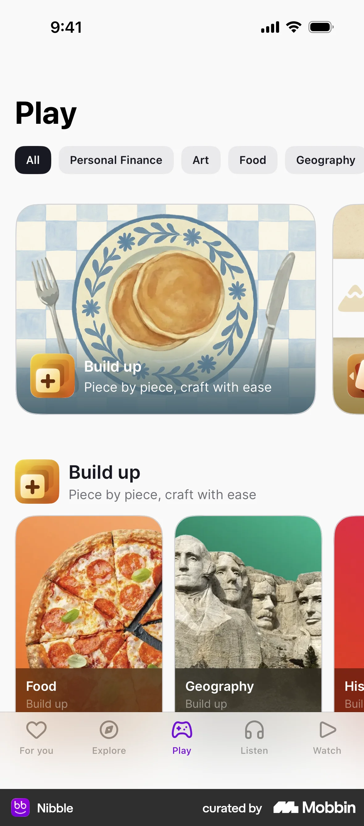 Nibble iOS screen containing Carousel UI element