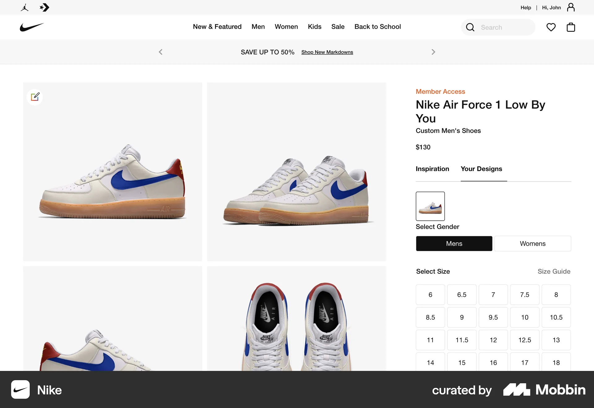 Nike Web Product Detail screen