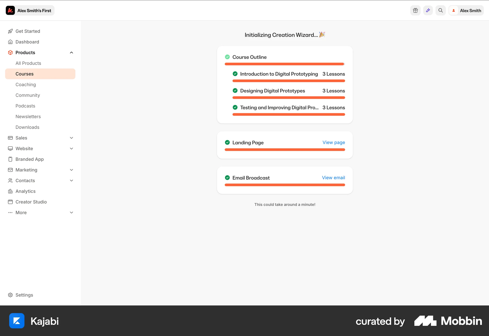 Kajabi Web Wizard UI screen