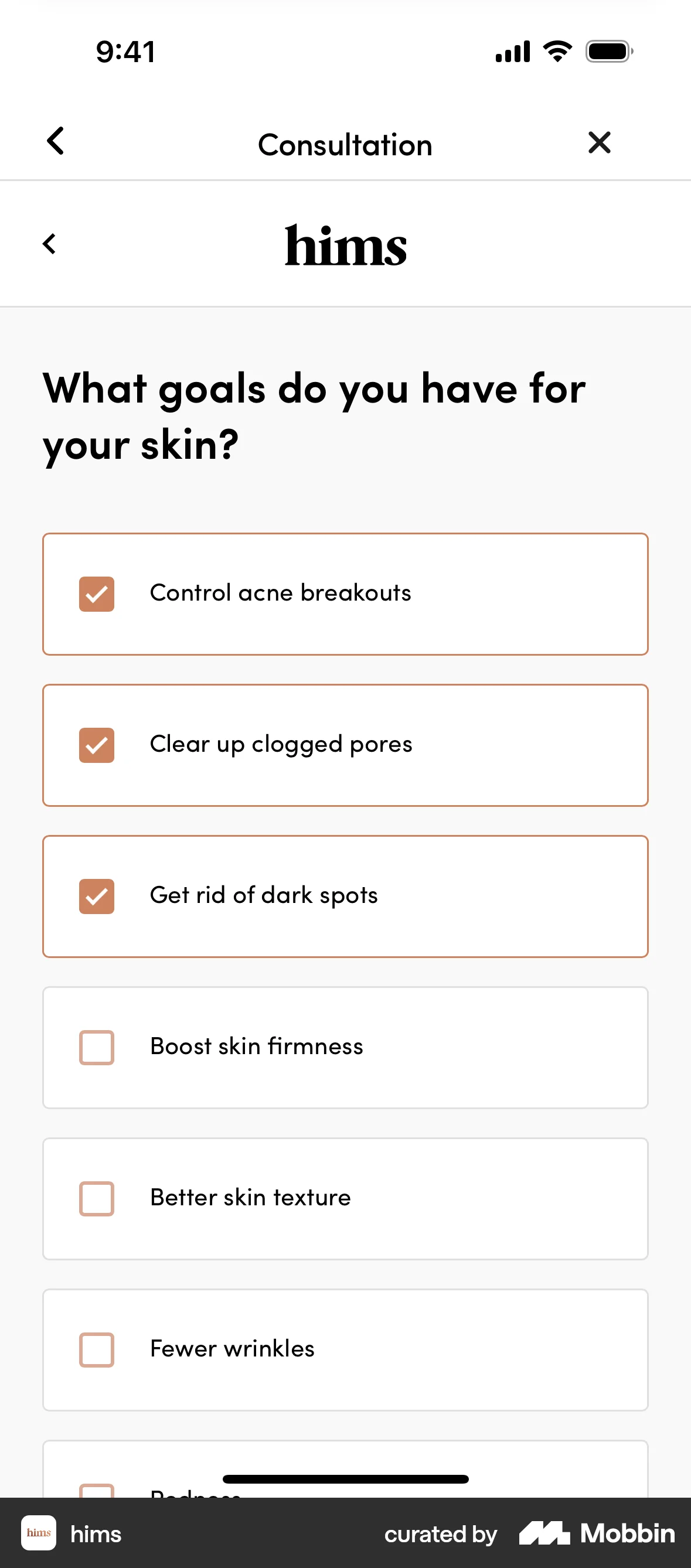 Hims iOS Quiz screen