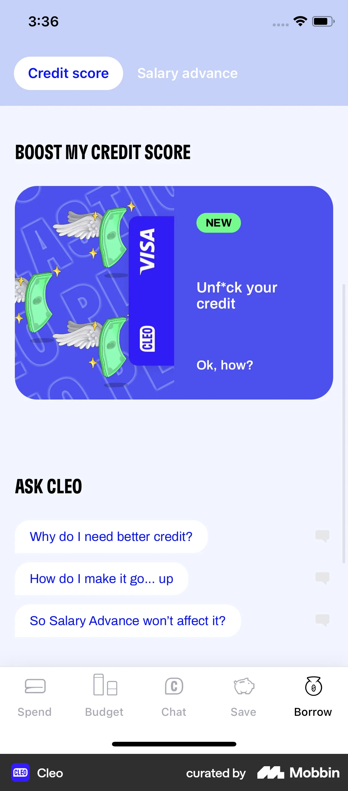 Cleo iOS Help & Support screen