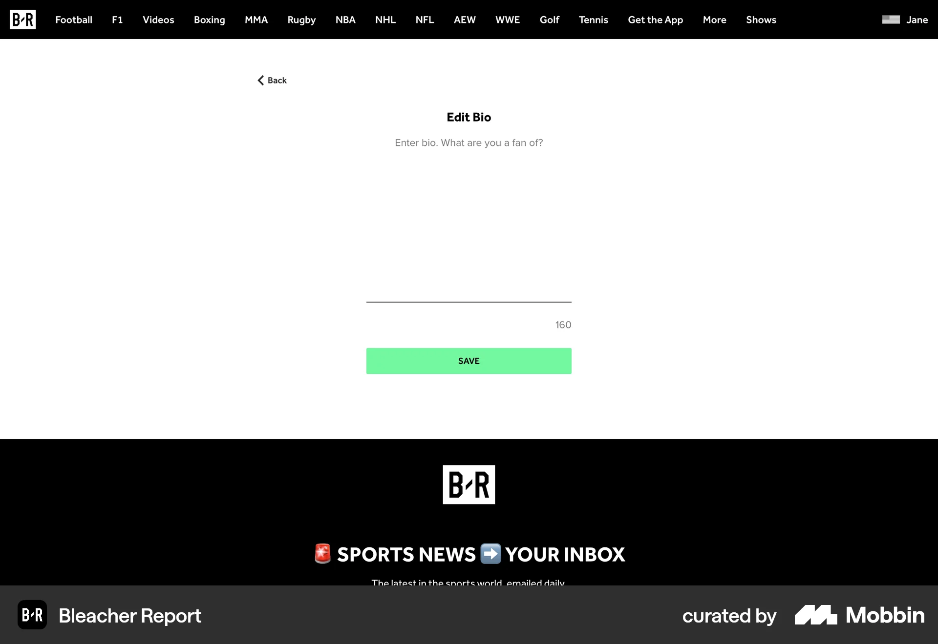 Bleacher Report Web Sports App screen