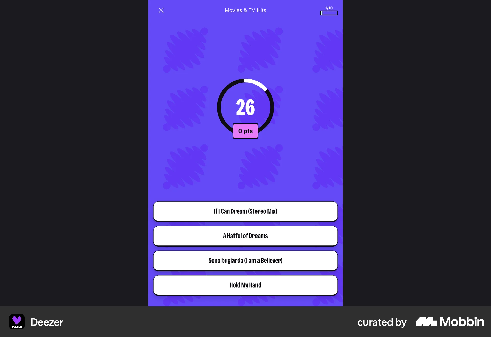 Deezer Web Quiz screen