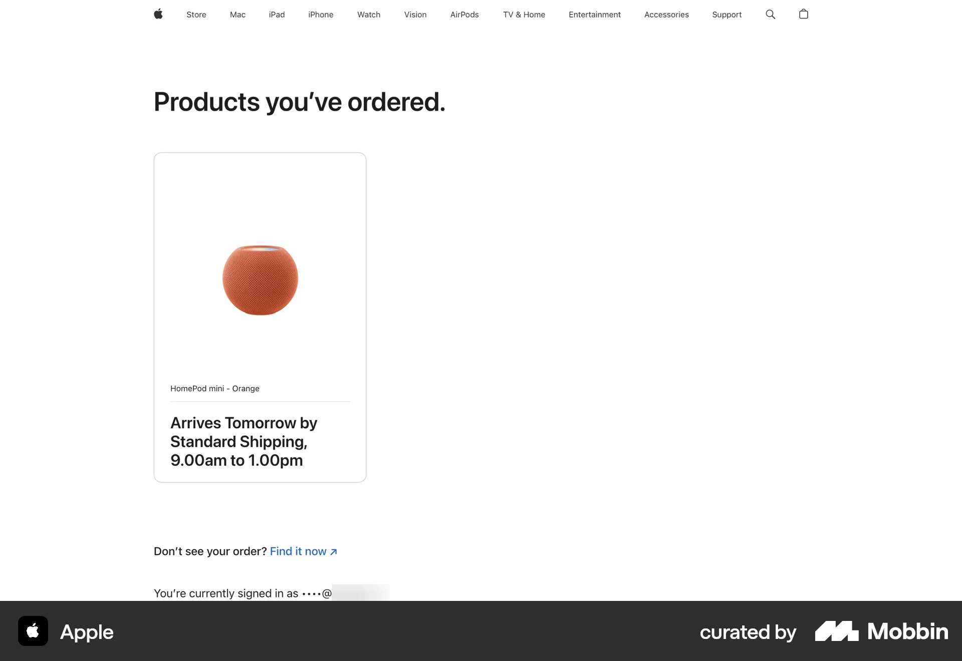 Apple Web Order History screen