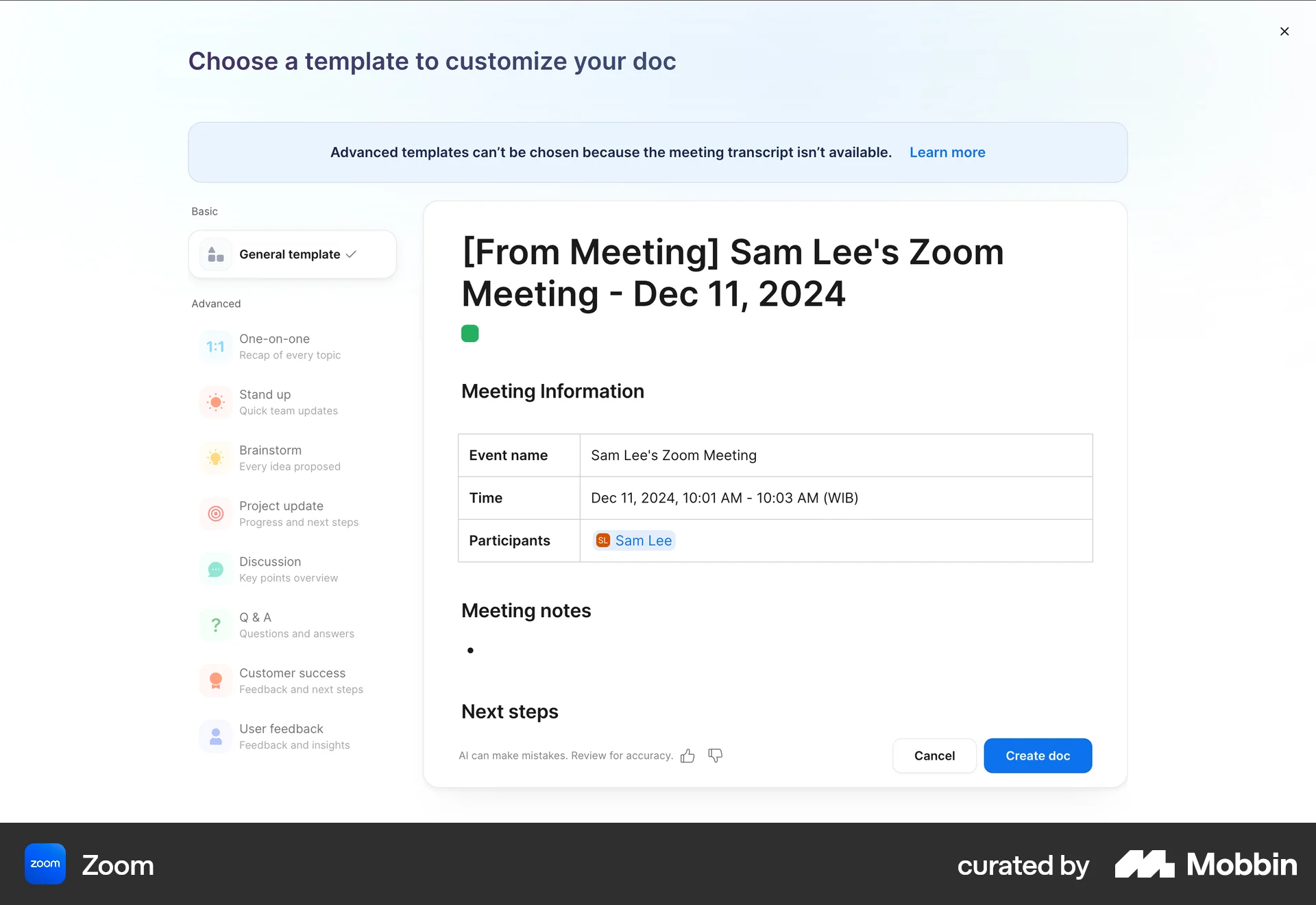 Zoom Web screen containing Full-Screen Overlay UI element