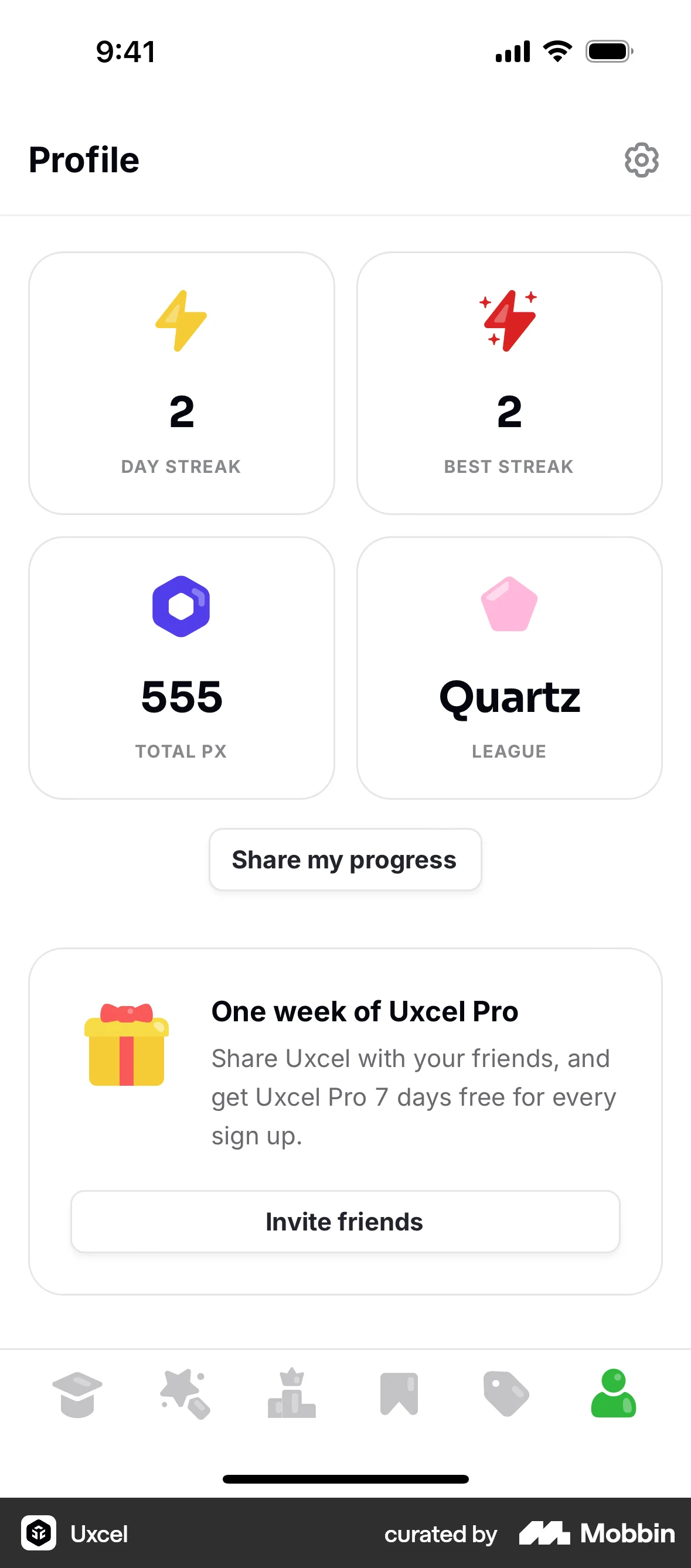 Uxcel Go iOS Achievements & Awards screen