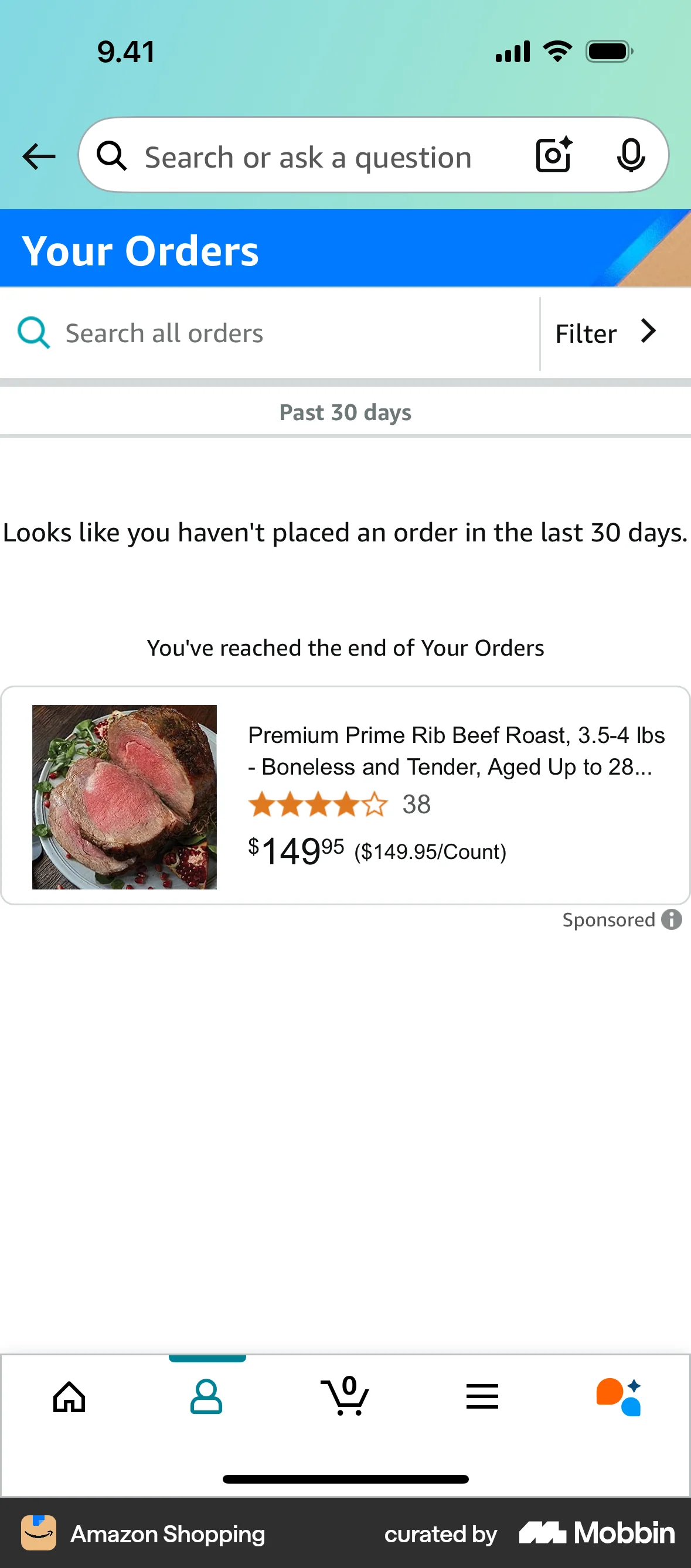 Amazon Shopping iOS Order History screen