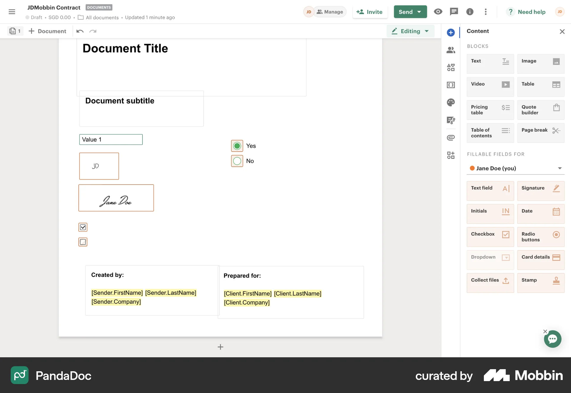 PandaDoc Web Canvas screen