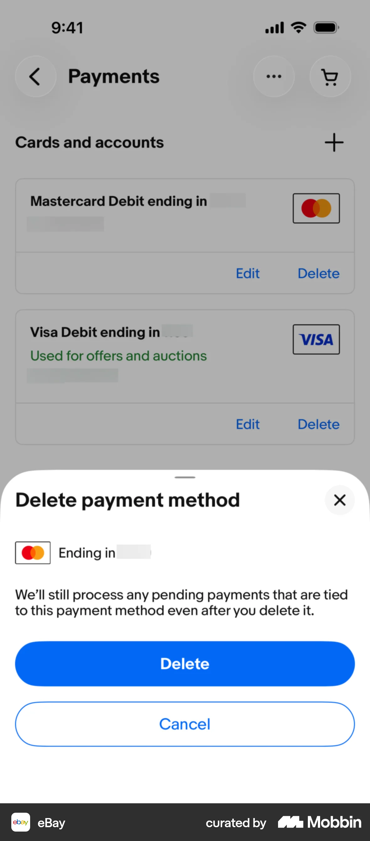 eBay iOS Confirmation screen