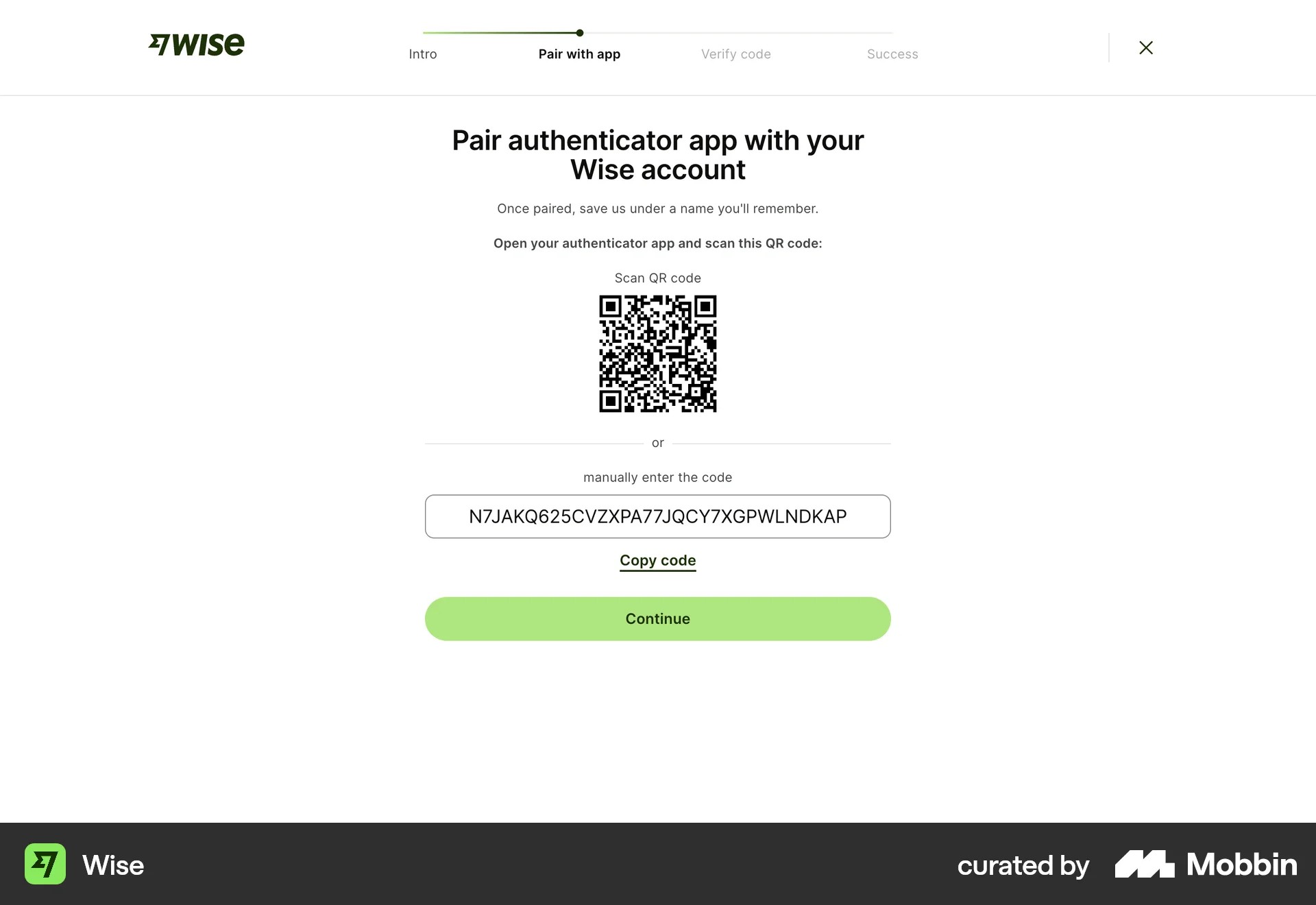 Wise Web QR Code screen