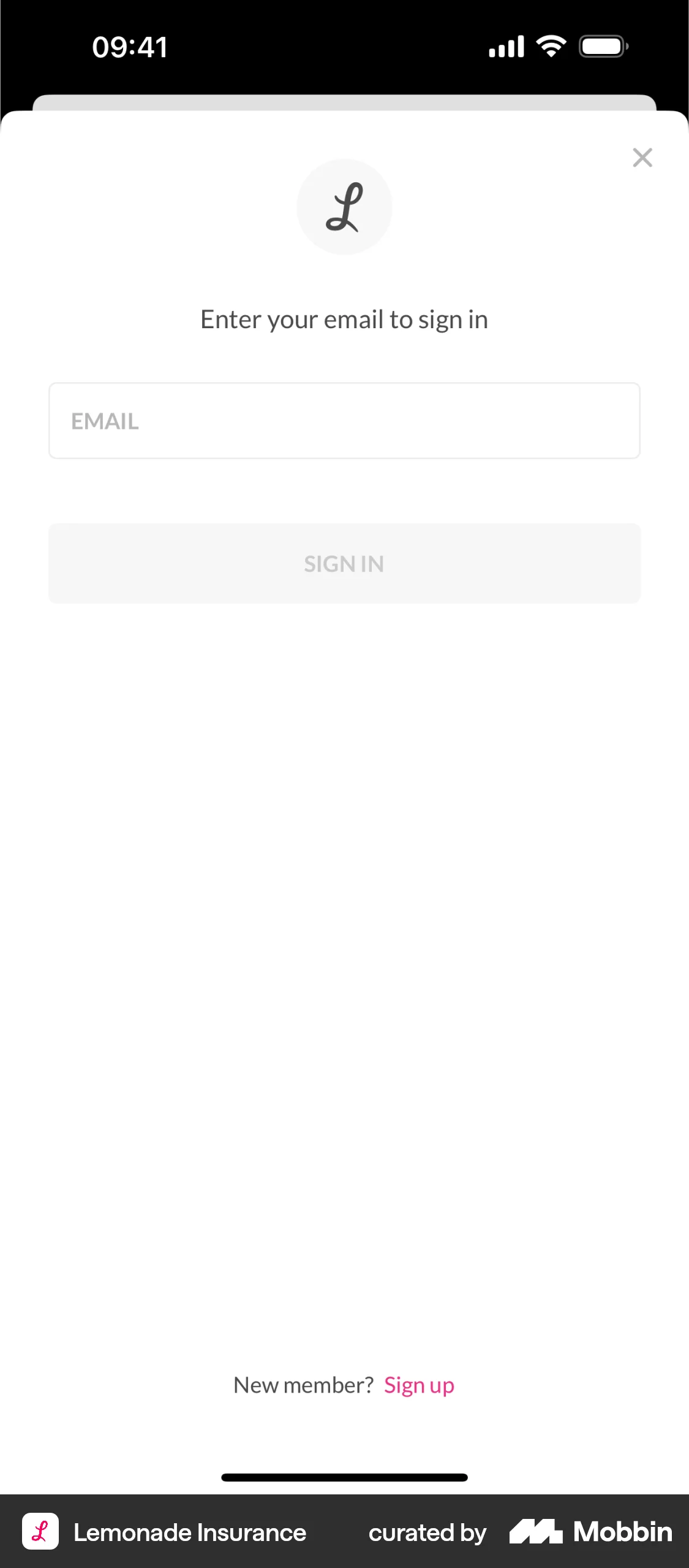 Lemonade Insurance iOS Login screen
