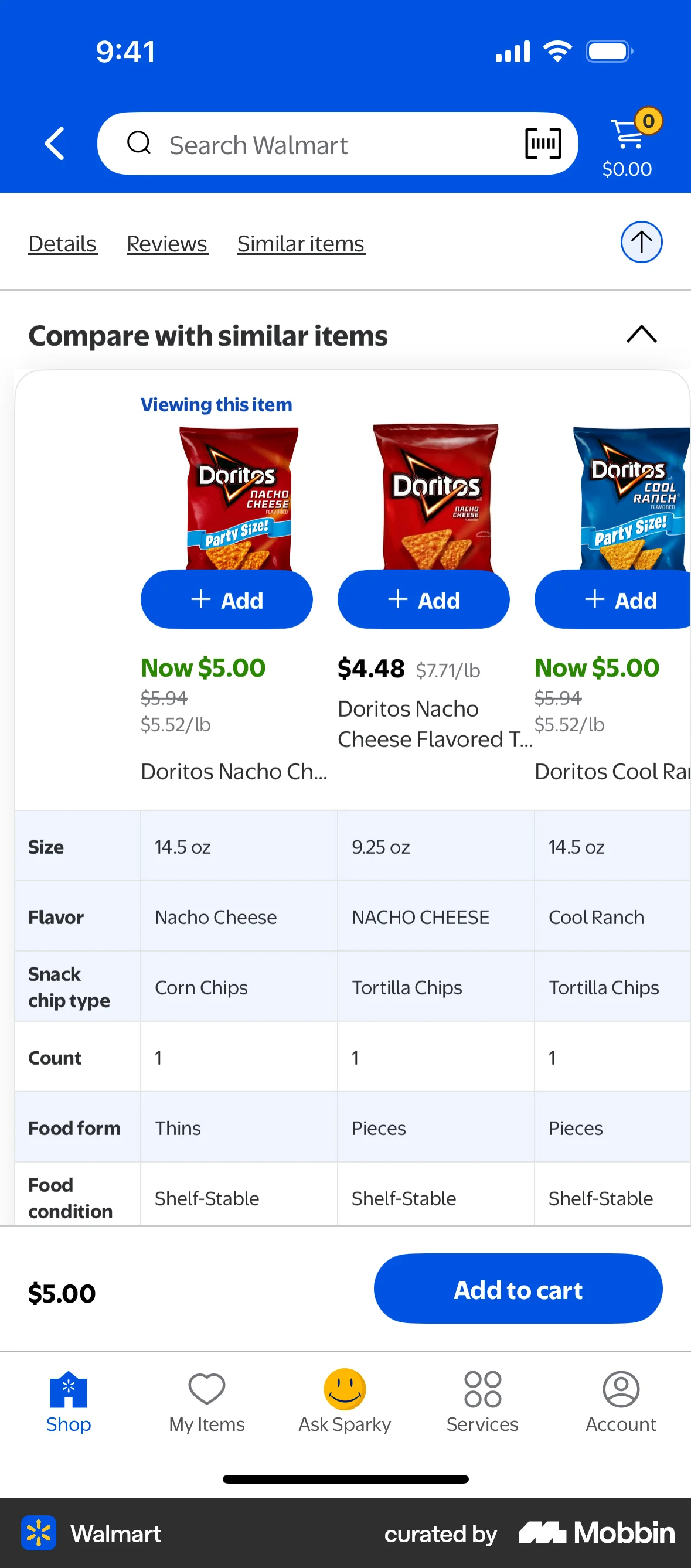 Walmart iOS Suggestions & Similar Items screen