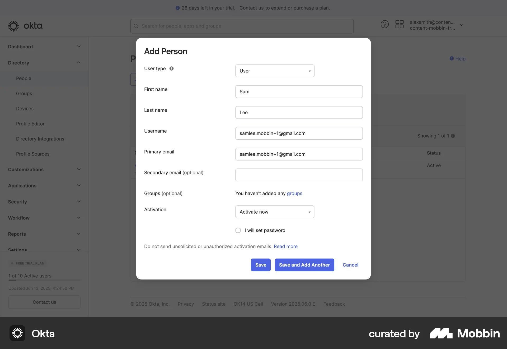 Okta Web screen containing Dialog UI element
