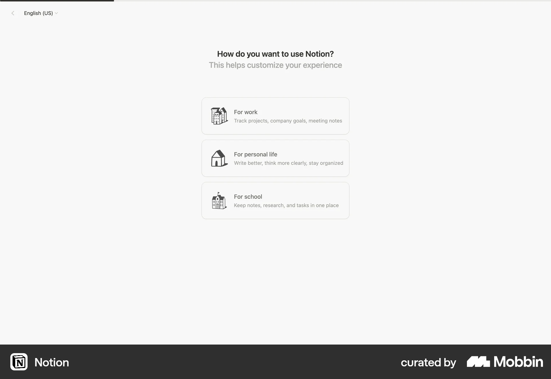 Notion Web Account Setup screen
